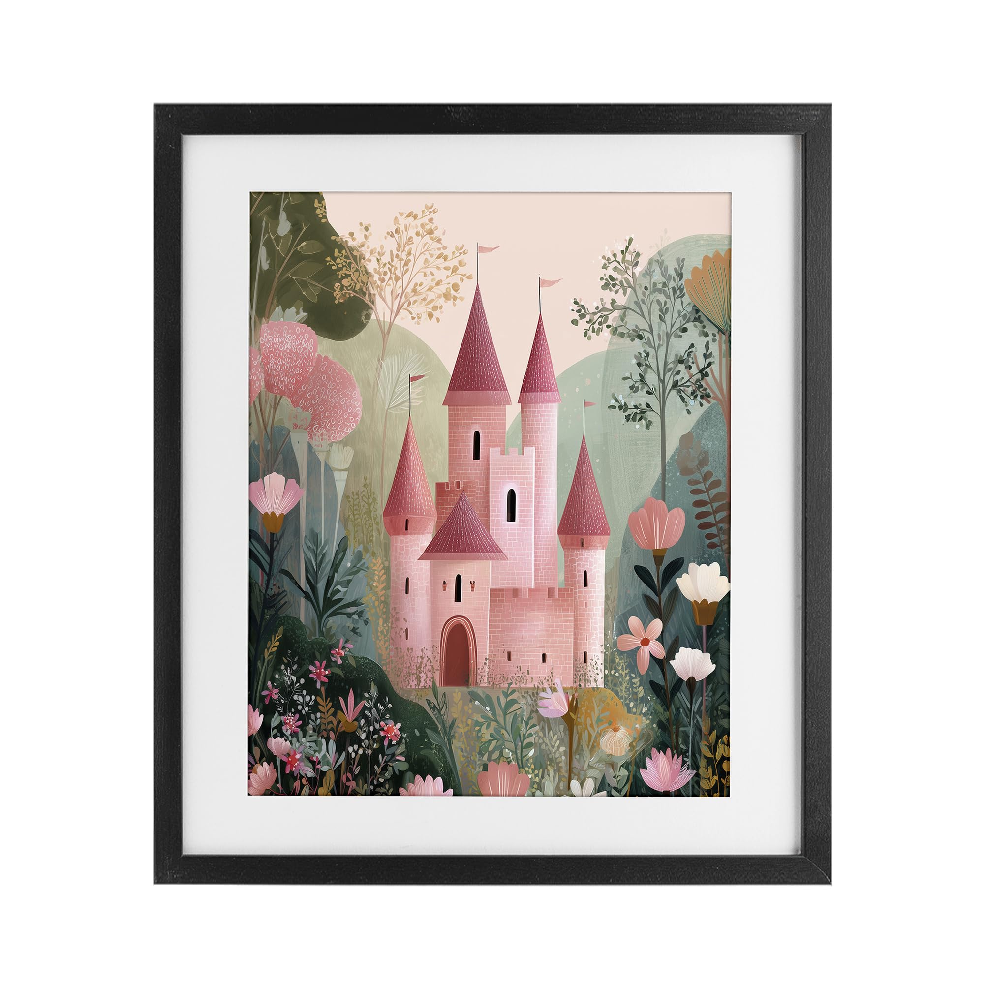 Stupell Industries Midnight Black (Textured) Princess Castle Fairytale Nursery, 17 X 21 Inch Framed Print Under Glass