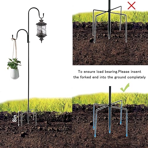 Miniatura 3 de MIPON Paquete de 2 ganchos de pastor dobles de 78 pulgadas para comedero de pájaros al aire libre, plantas colgantes, luz solar, ajustable de