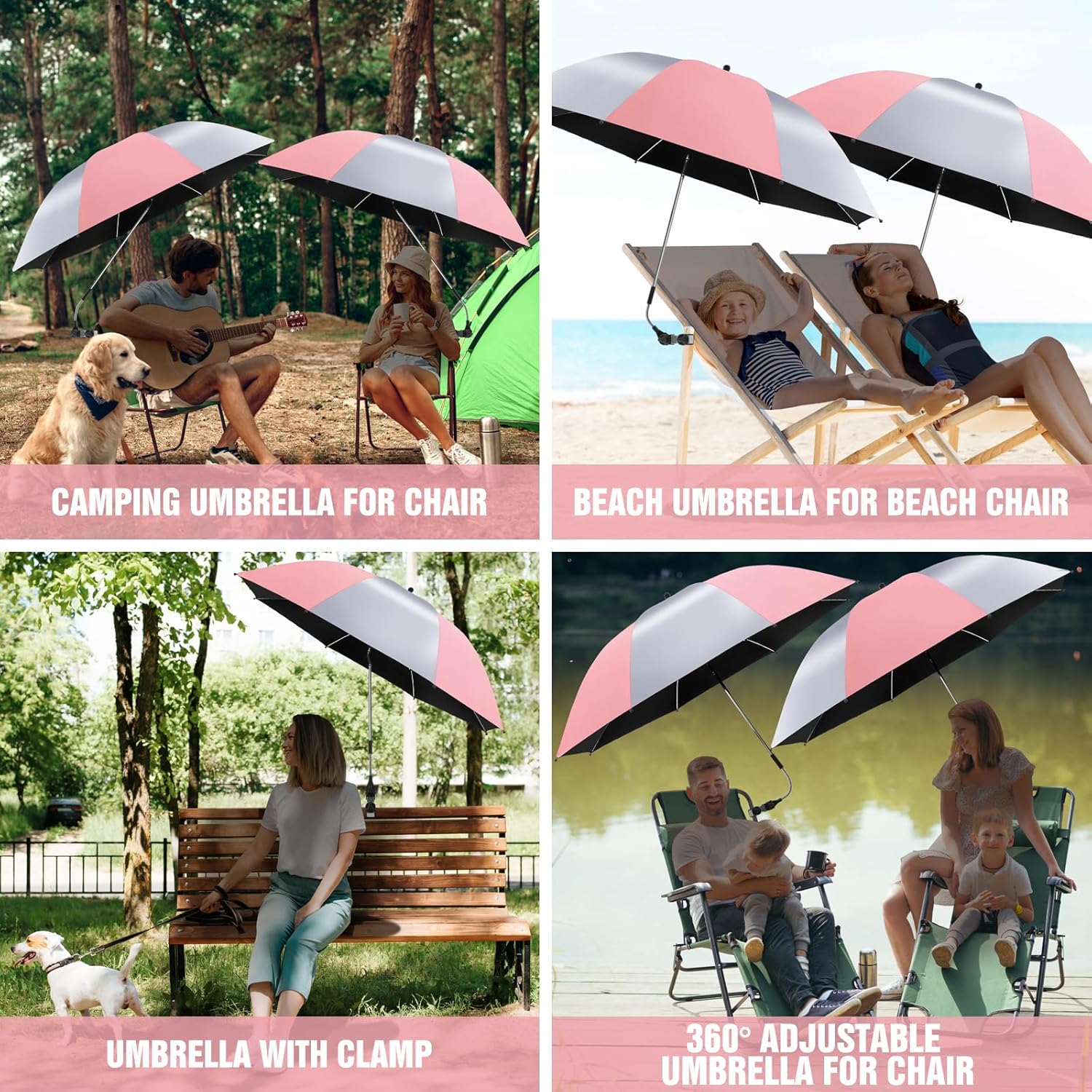 2 Pack Beach Umbrella with 360 Universal Clamp, UPF50+ Umbrella Outdoor Patio Sun Protection for Chairs, Beach &Patio Use (Not Include Chair) - Image 5