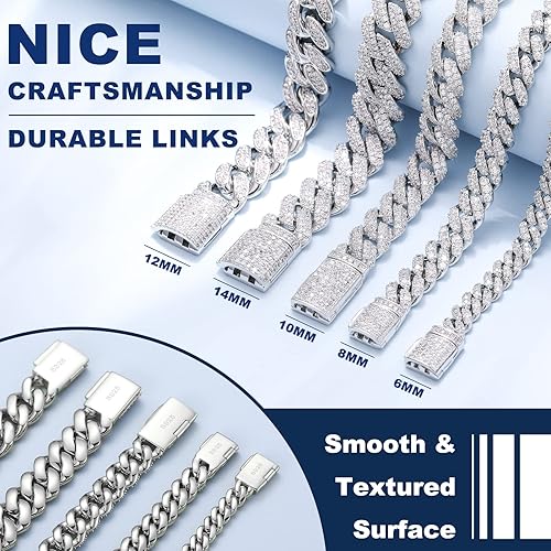 Miniatura 7 de Pulsera de eslabones cubanos de moissanita, pulseras de diamantes de imitación para hombres y mujeres, pulsera de oro de 18 quilates sobre plata de