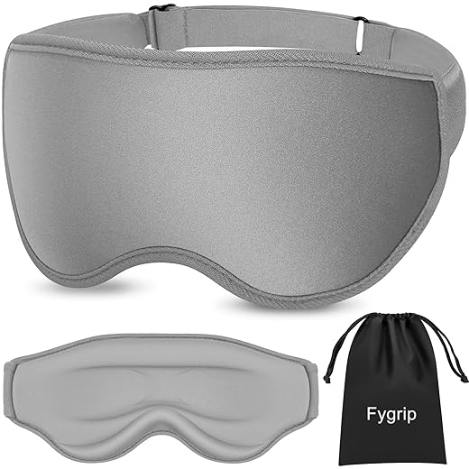 3D Eye Mask Sleep Mask for Men & Women, 100% Pressure-Free & Light Block-Out Eye Mask for Sleep with Easy Adjustable Strap, Night Eye Cover for Travel, Grey
