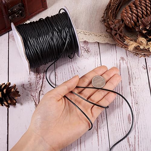 Vista 5 de Cheriswelry 90 yardas/rollo de 0.079 pulgadas, cordón encerado negro de poliéster coreano, joyería de cuentas, hilos para manualidades, cuerda
