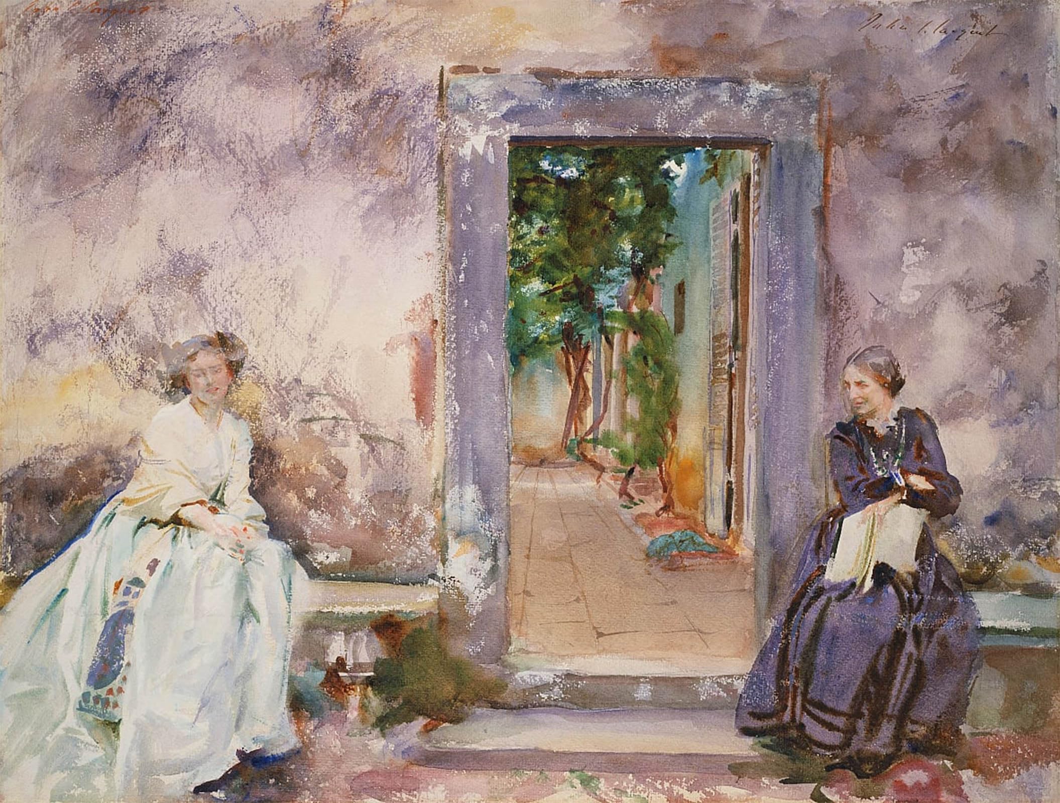 POSTERIIk Famous Modern Artwork Art Mural the Garden Wall by John Singer Sargent Oil Paintings Pictures for Home Decor 60x90cm