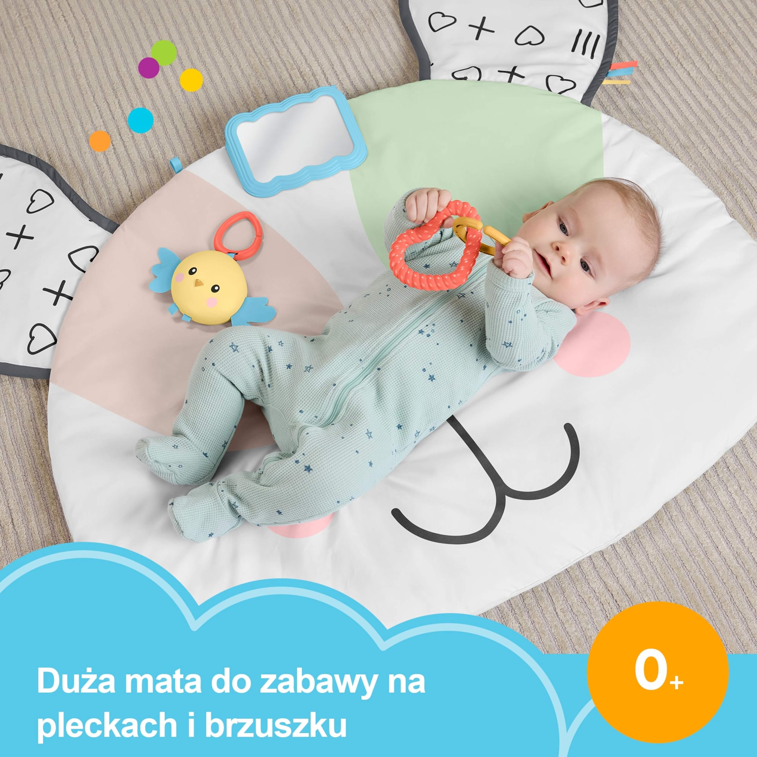 Fisher-Price Piesek Duża edukacyjna mata dla niemowląt z funkcjami sensorycznymi, do zabawy na brzuszku i pleckach, dla dzieci od narodzin, HYR51