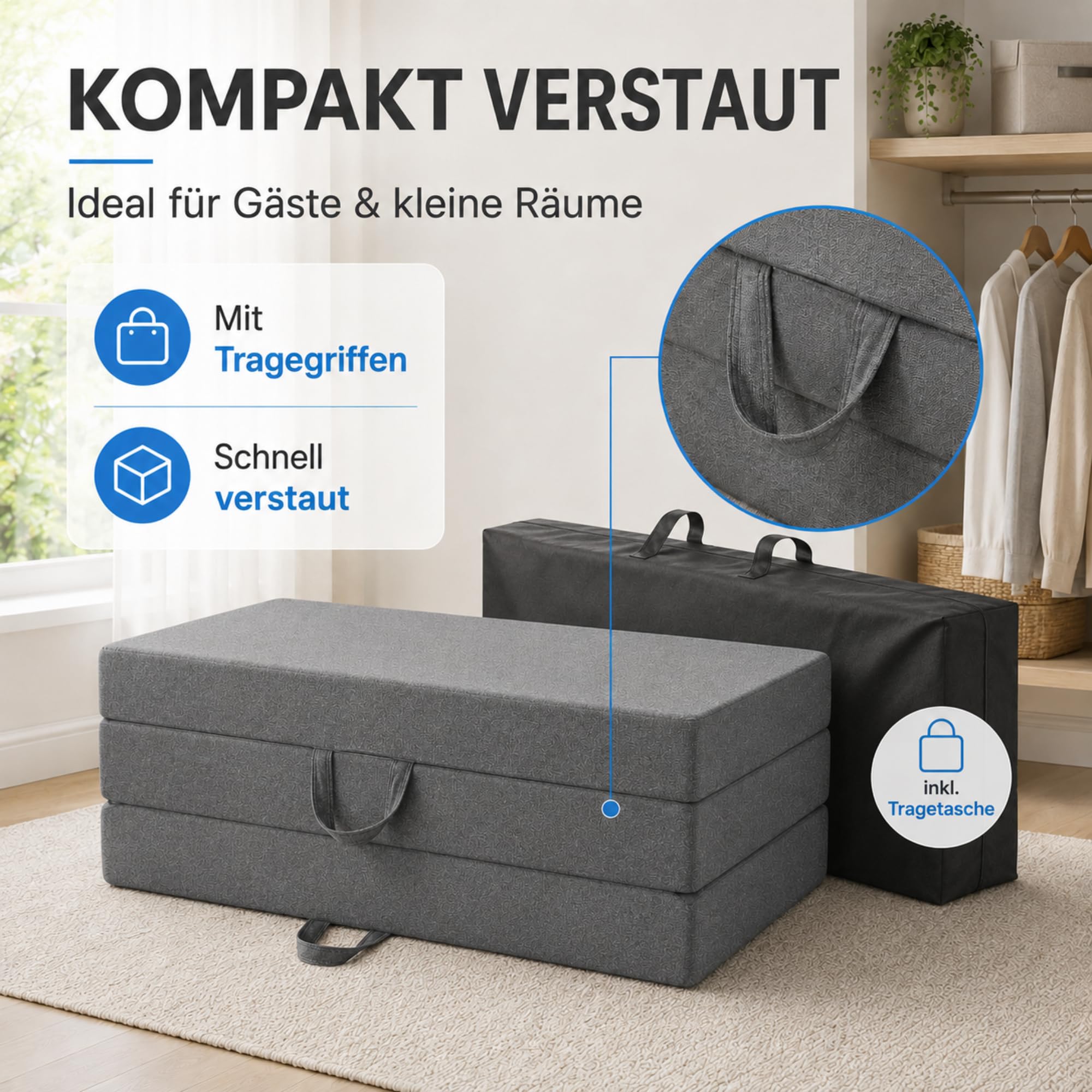 Arensberger Luisa Klappmatratze 140x200 cm | Gel Memory Foam, 15cm, OekoTex