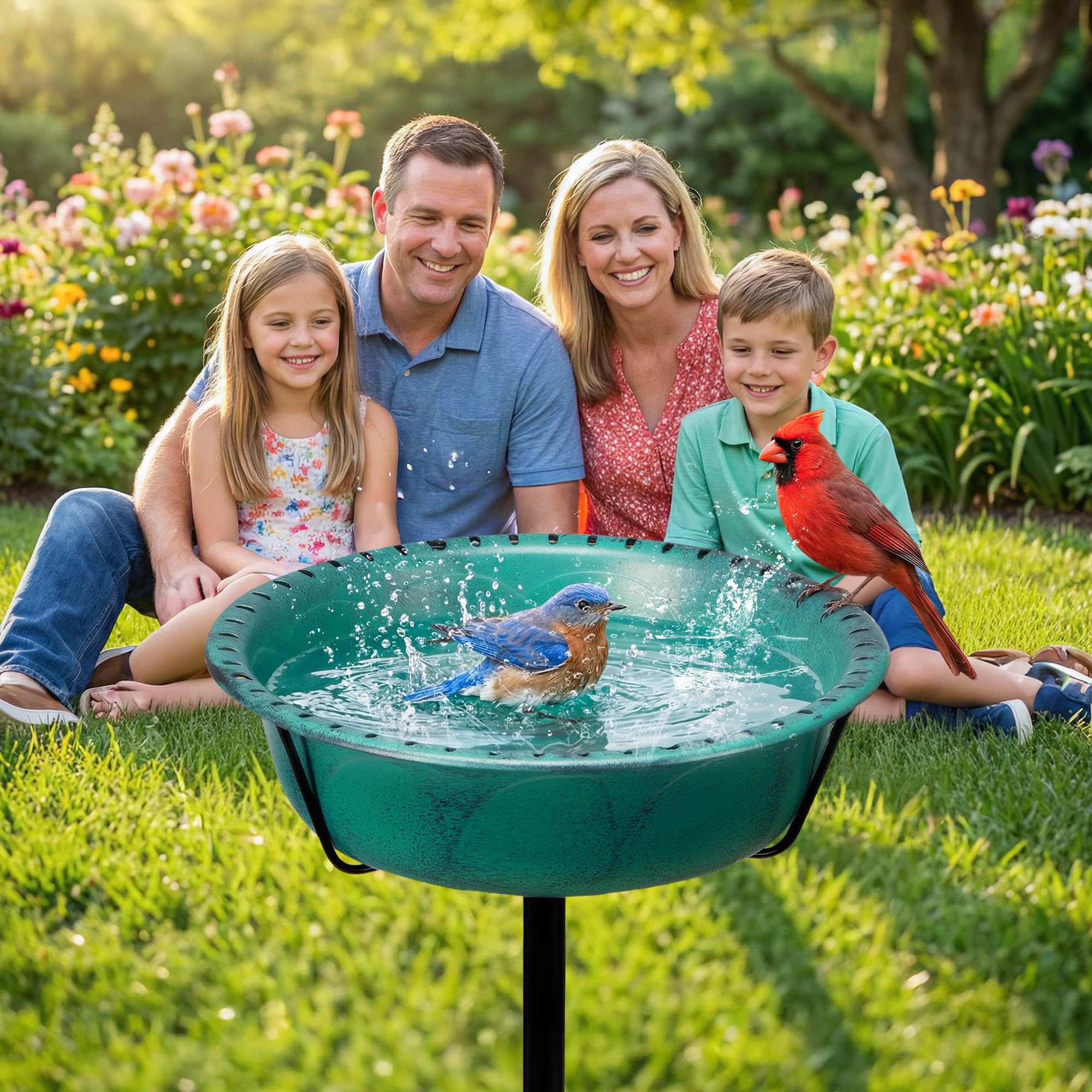 VIVOHOME Bird Bath for Garden, Metal Vintage Freestanding Birdbaths, Upgraded 4-Pronged Base, Bird Baths Feeder Bowl for Outdoor Garden Patio Yard Lawn Decor Green - 2