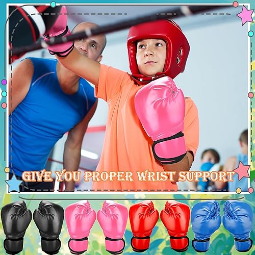 Miniatura 5 de 4 pares de guantes de boxeo para niños, guantes de boxeo para niños y jóvenes, 4 colores