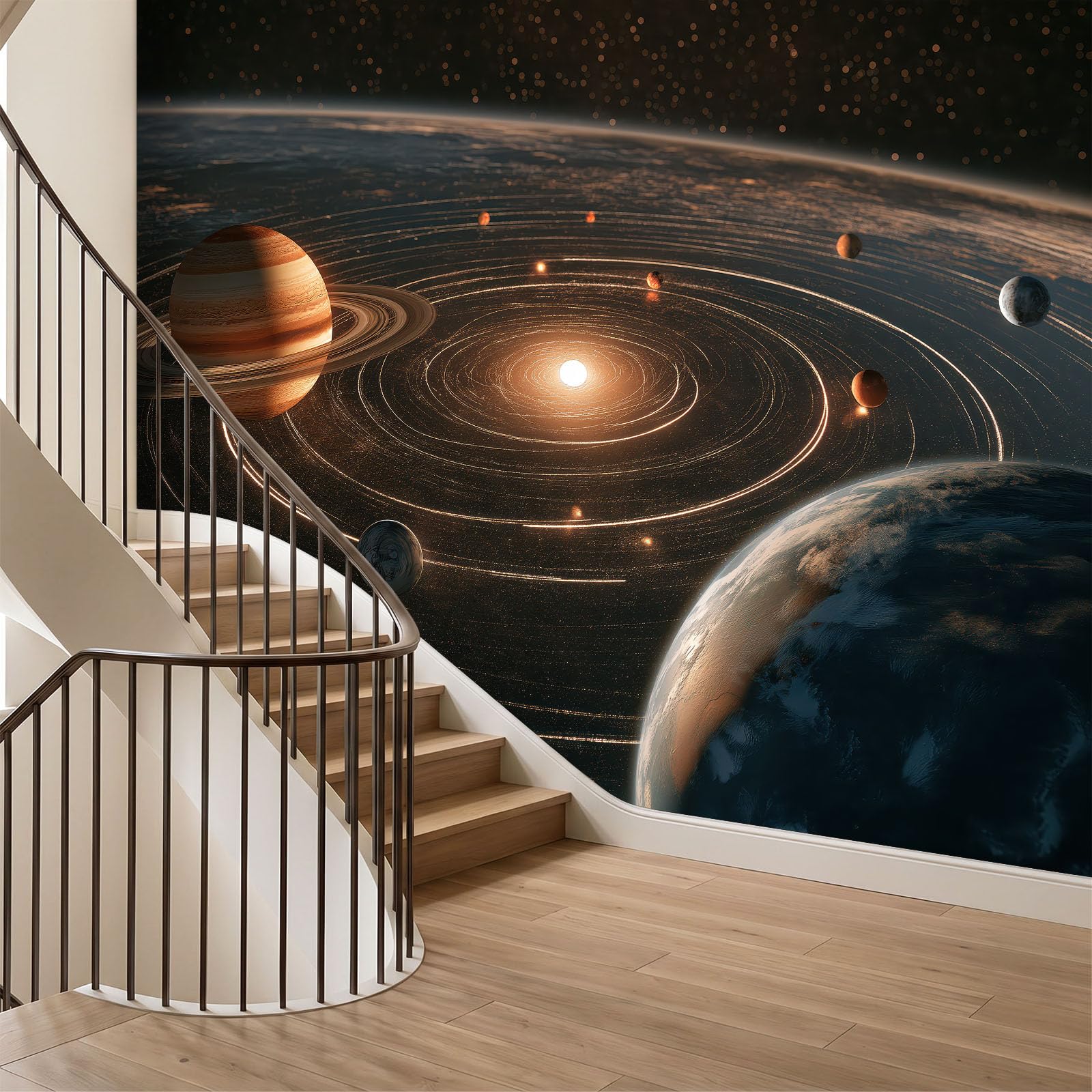 Tapeta z włókniny 350 x 256 cm epoka współczesna wszechświat układ słoneczny gwiazdy panoramiczne fototapety gobelin ścienny dekoracja ścienna pokój dziecięcy i restauracja, ciemnoniebieski