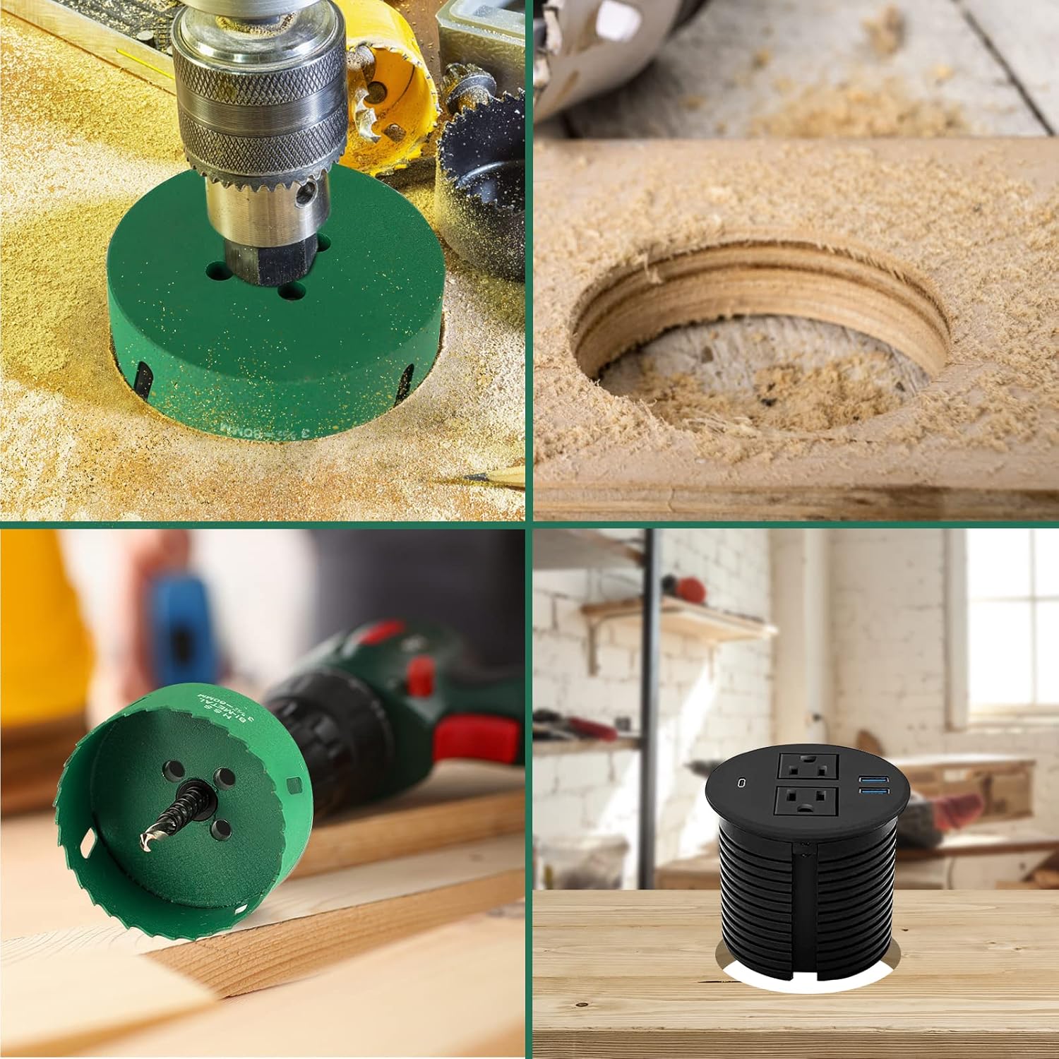 Kungfuking Desktop Power Grommet with USB C and 3-1/8"(80mm) Hole Saw, 1 1/3 inch Cutting Depth, 3.15 Hole Saw