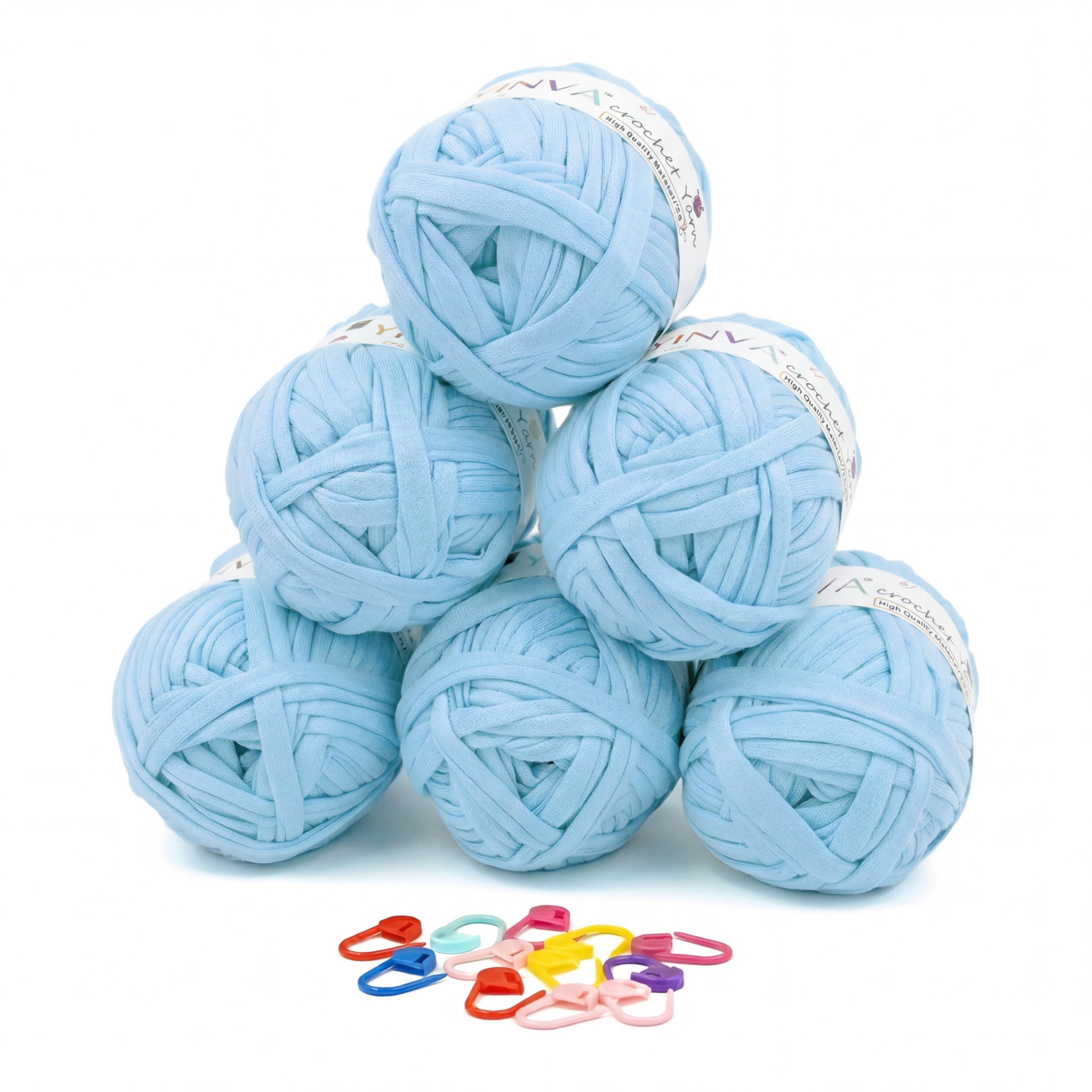 YINVA T Shirt Yarn 600g, Tshirt Yarn for Crocheting in Multiple Color, Perfect Relaxing, Rewarding Thick Yarn for Beginners, Soft, Stretchy, Elastic Knitting Yarn with Stitch Markers for Bags, Baskets
