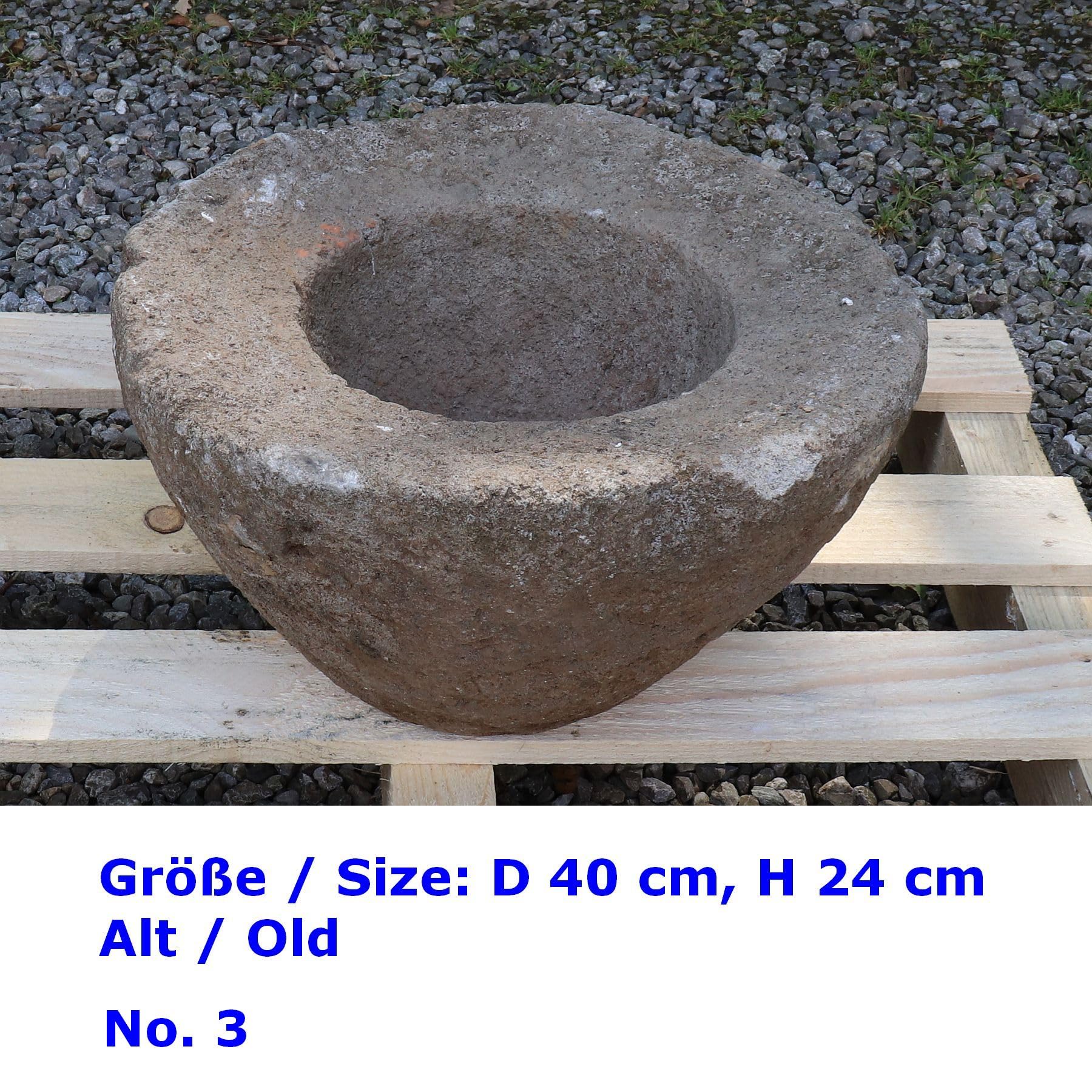 STONE art & more Antiker Steintrog, Mörser, Lumpang, D ca. 40cm, Naturstein, frostfest