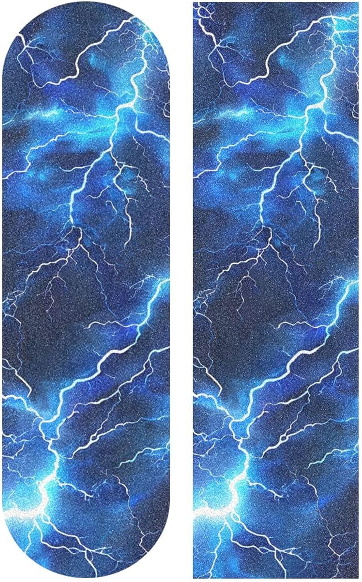 Bolaz Skateboard Grip Tape Sheet Design Deck Longboard Griptape Blue Electric Lightning Non Slip Tape Waterproof Sandpaper Scooter 33" x 9"