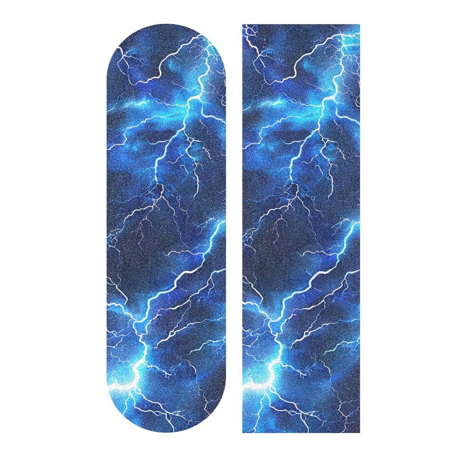 Bolaz Skateboard Grip Tape Sheet Design Deck Longboard Griptape Blue Electric Lightning Non Slip Tape Waterproof Sandpaper Scooter 33" x 9"