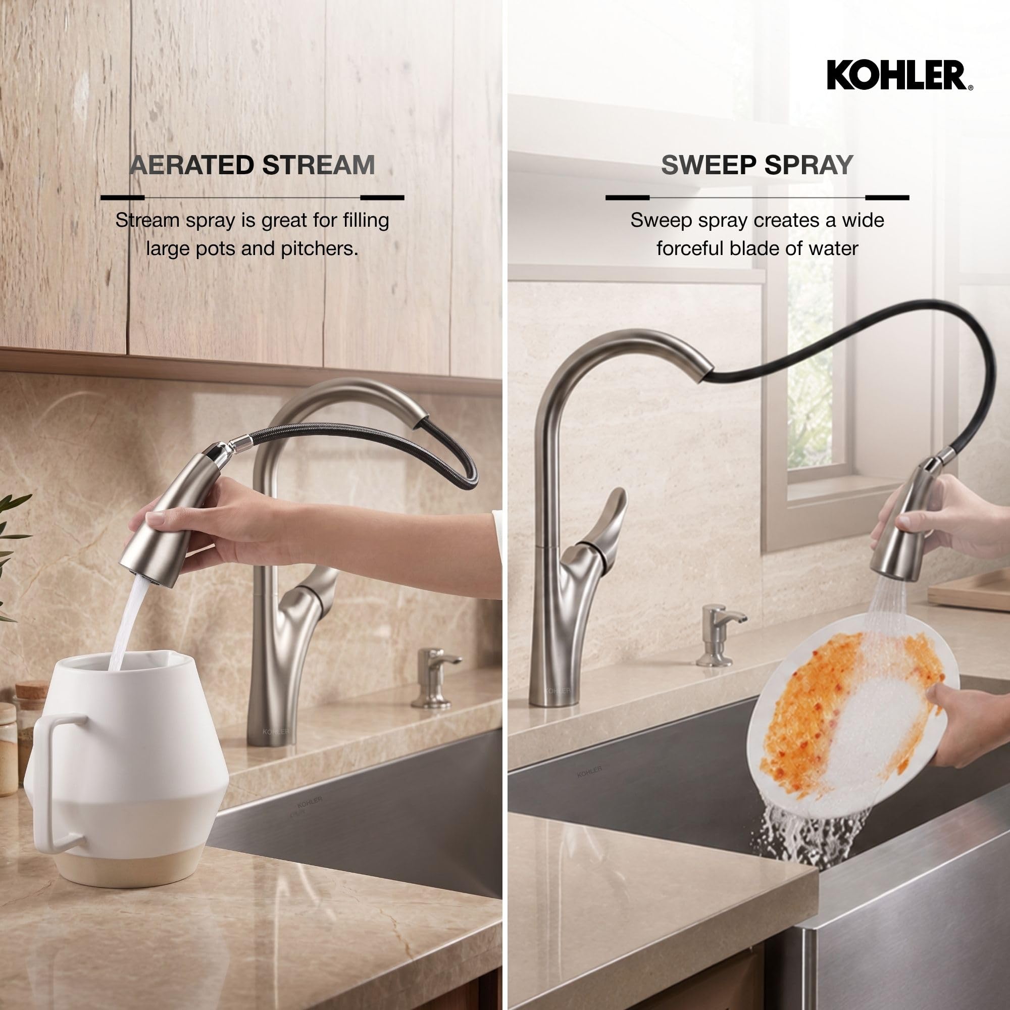Kohler Emile 26448IN-4-VS Metal Pull-Down Sprayer Kitchen Faucet, Sweep Spray with Multi-function Docking Spray Head Technology (Vibrant Stainless Steel Finish) 3