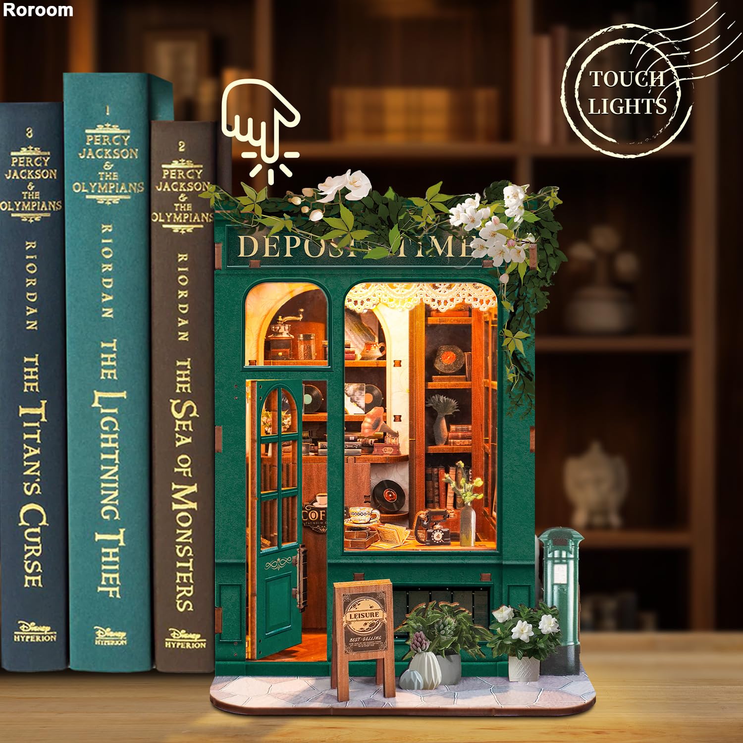 Roroom DIY Book Nook Kit, DIY Dollhouse Bookshelf Insert Decor Alley,3D Wooden Puzzle with LED Lighting Book Nook Wood Bookend Model Building(SQ45)
