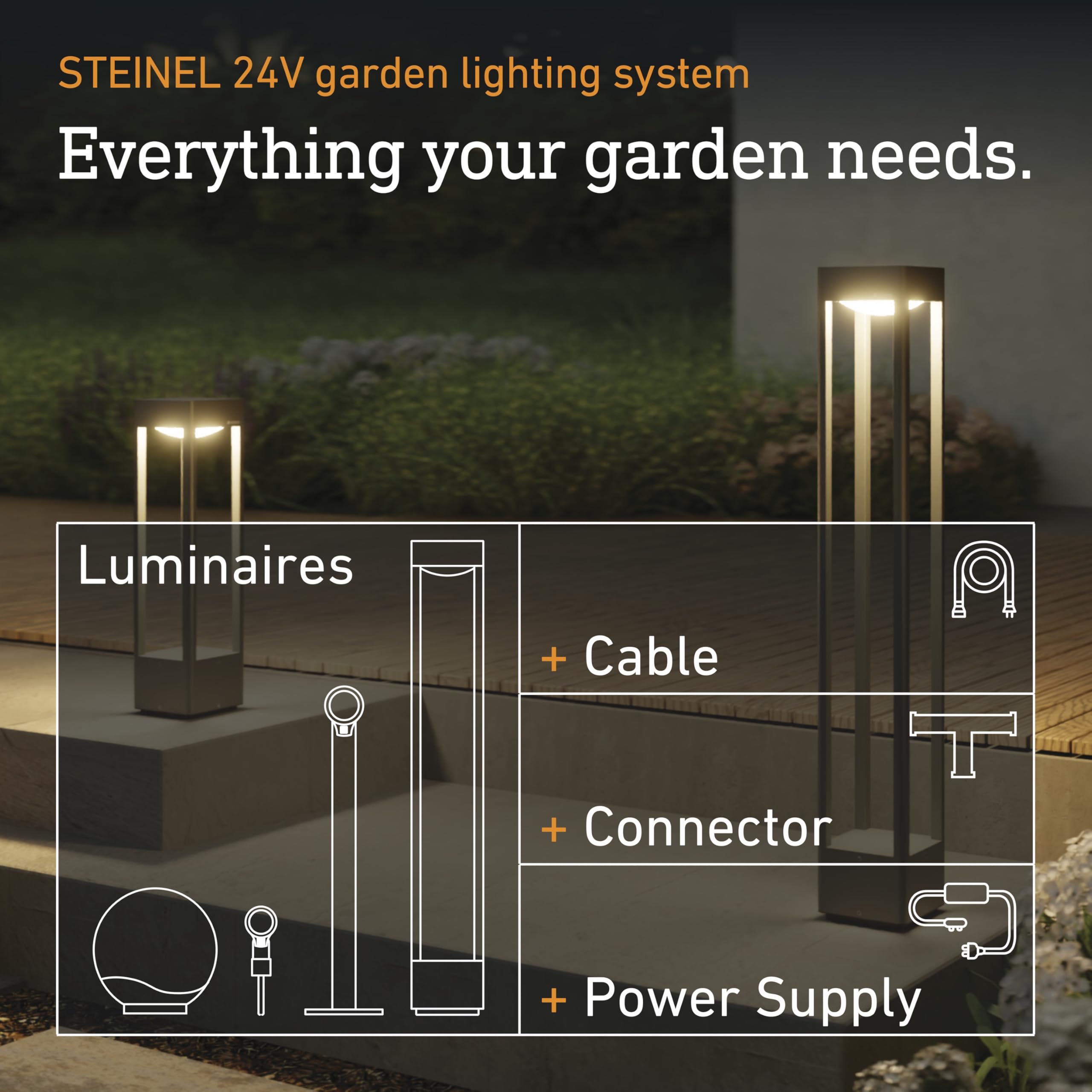 Steinel Lampa ogrodowa Stela C 24 V, 51 cm, lampa słupkowa RGBWW, 16 mln kolorów, czujnik zmierzchu, timer, sterowanie przez aplikację, Plug & Play, IP65, antracyt