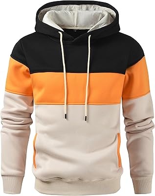 Men's Blank Hoodies Novelty Color Block Pullover Fleece Hoodie Long Sleeve Casual Sweatshirt With Pocket Men's Hoodies