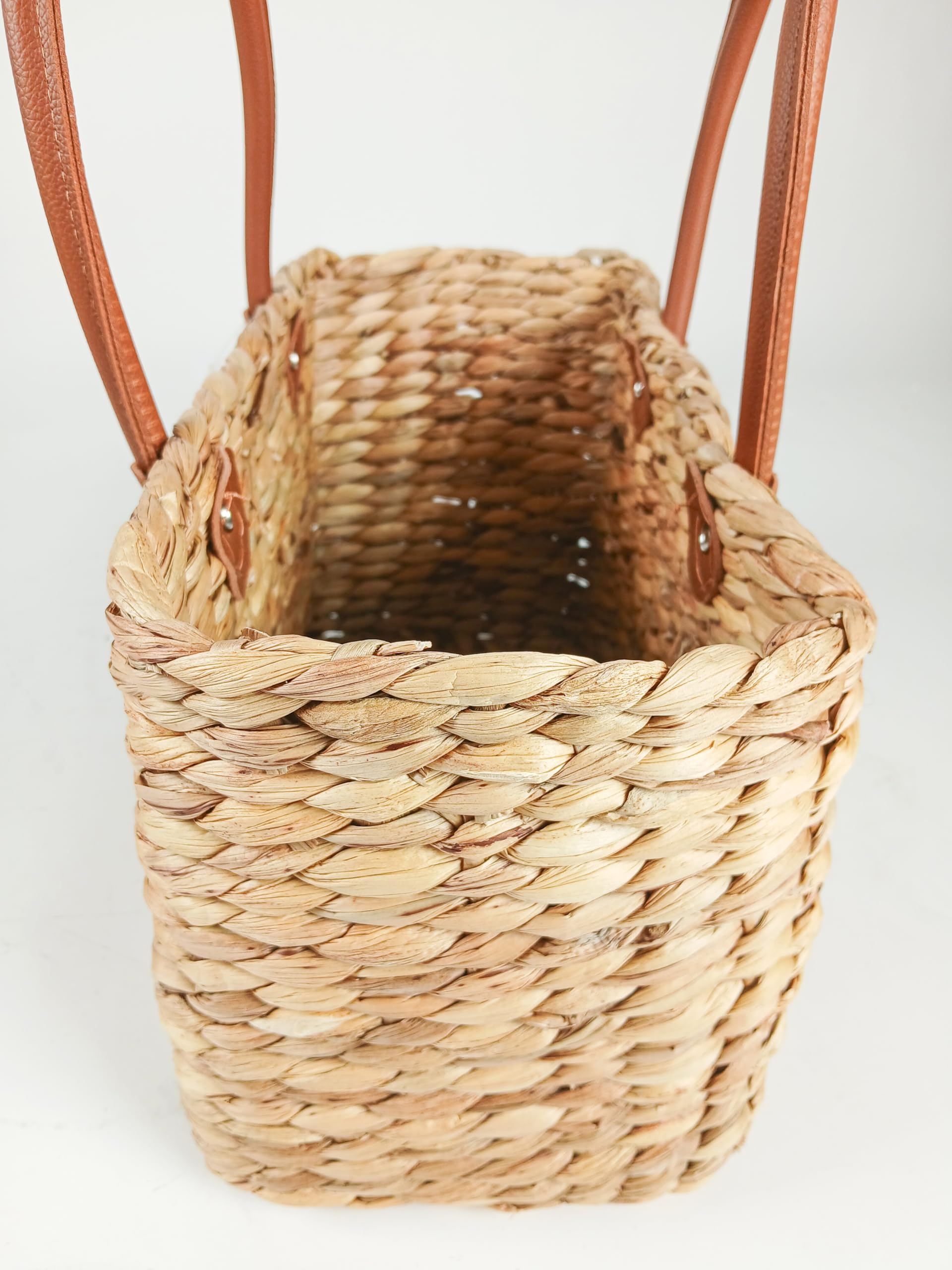 Kobolo Tasche Korbtasche Set aus Wasserhyazinthe Kunstlederhenkel eckig