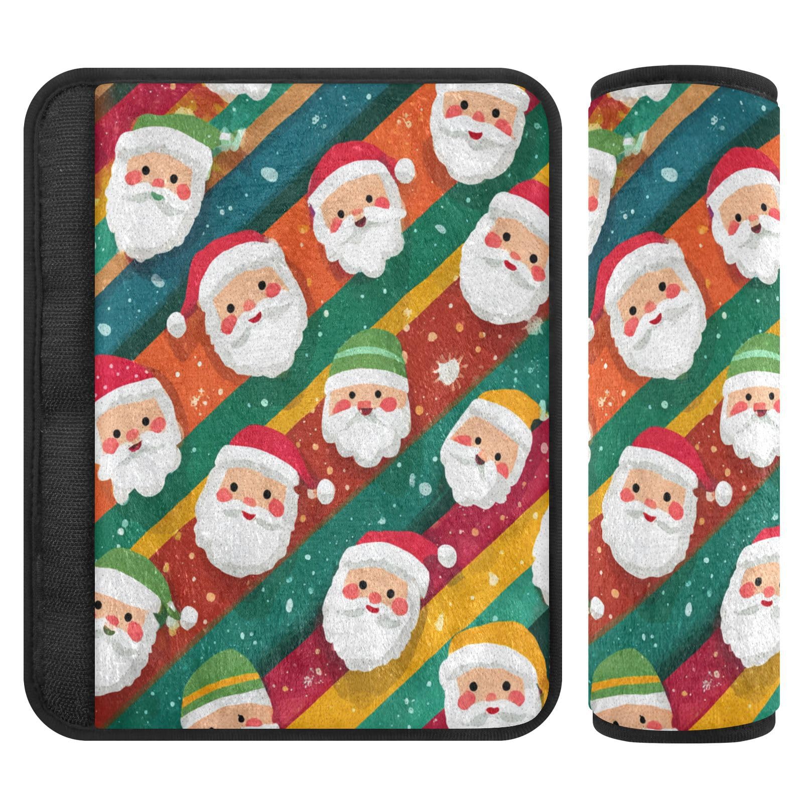 2 Pack Seatbelt Covers Seat Belt Cover Pad for Adults Boys Girls Car Seat Strap Covers Pads Cushion Universal Shoulder Strap Pad Protector for Backpack 10x7.7Inch Colorful Striped Santa Claus