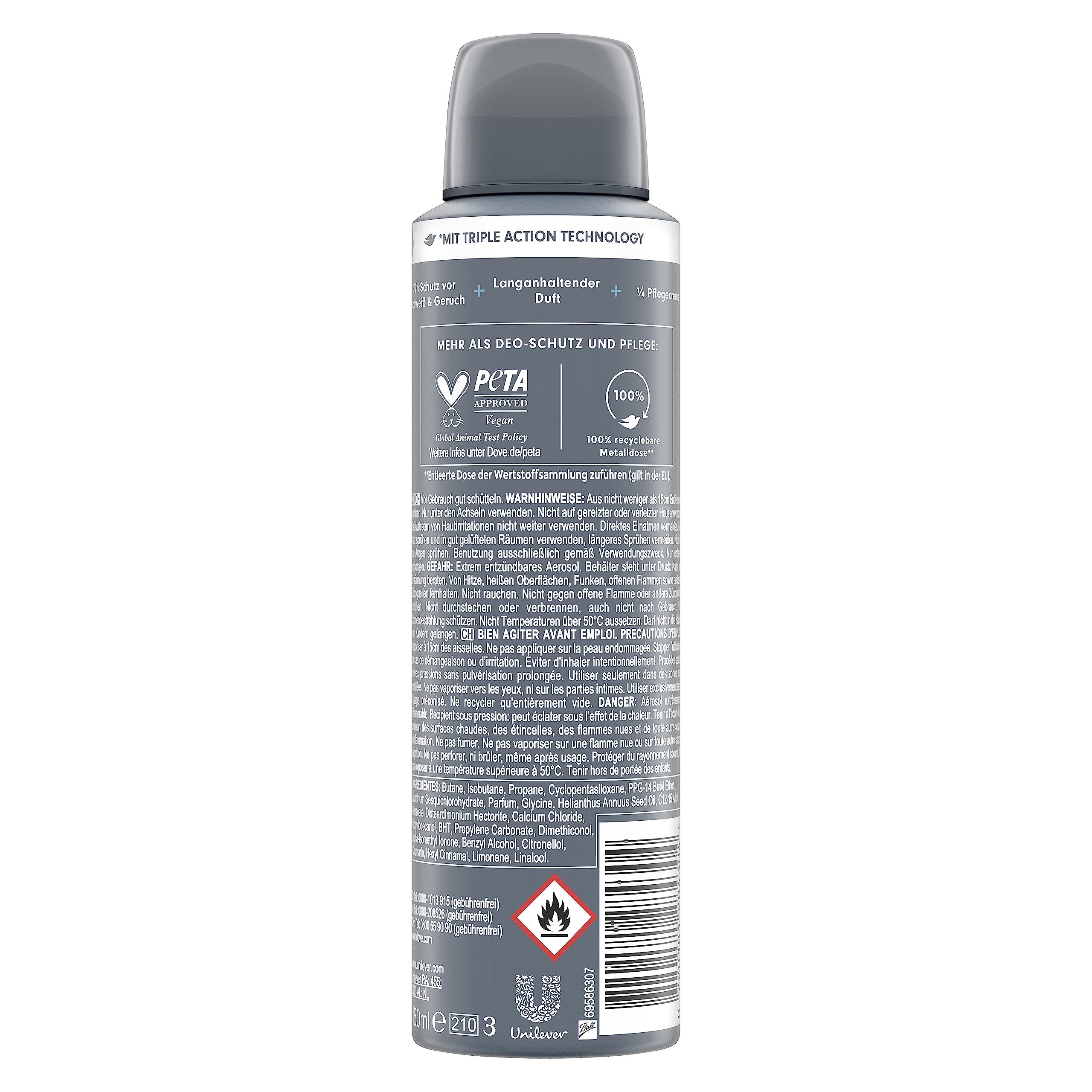 Dove MEN+care advanced - Lot de 6 déodorants anti-transpirants Clean Comfort - Protège 72 heures contre les odeurs corporelles et la transpiration - 6 x 150 ml