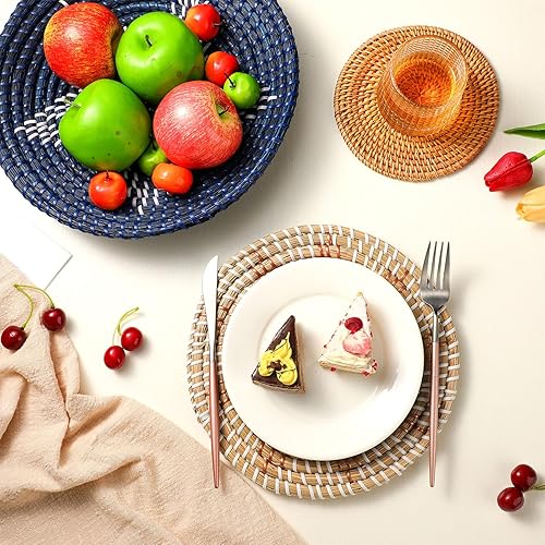 Miniatura 4 de Xuhal Juego de 8 cestas de pared tejidas colgantes hechas a mano, decorativas, rústicas, bohemias, decoración de pared hecha a mano de mimbre