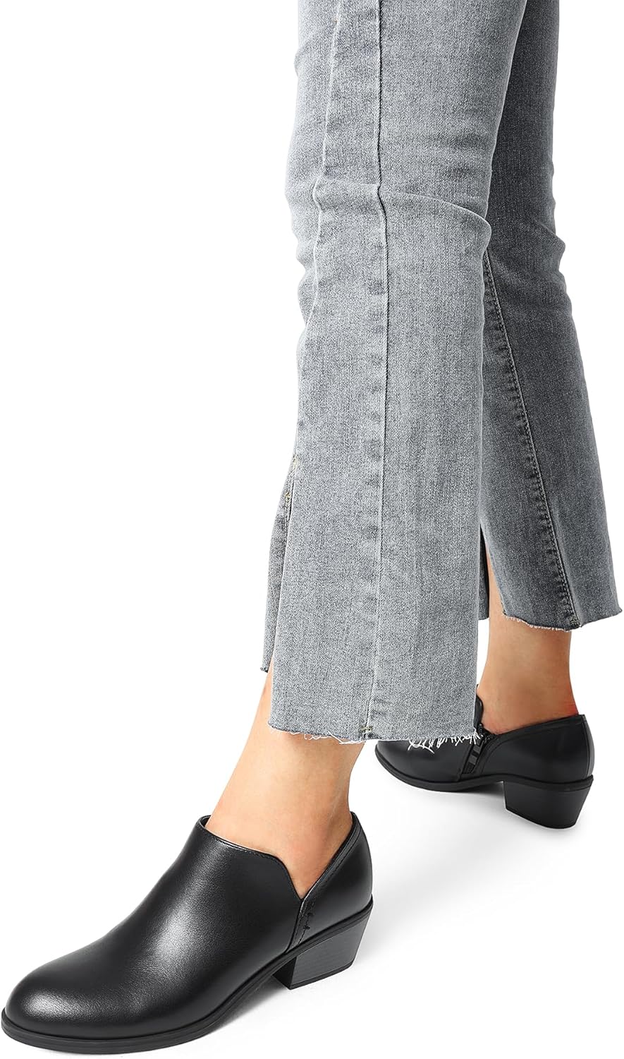 DREAM PAIRS Women's Ankle Boots Fall Boots Leather Thick Heel Side Zip Women Low Chunky Heeled Booties - Image 2