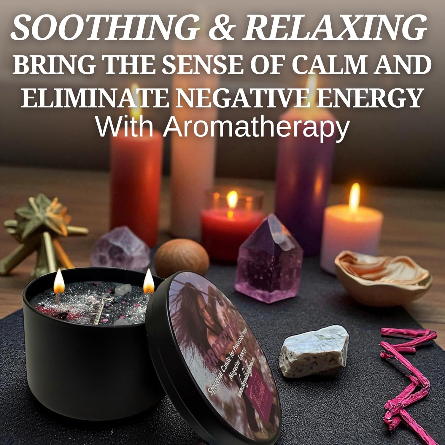 Protection Spell Candle | Coconut Wax Candle | Negativity, Psychic Attacks & Evil Intentions | Wiccan Pagan Hoodoo Conjure (14 oz)