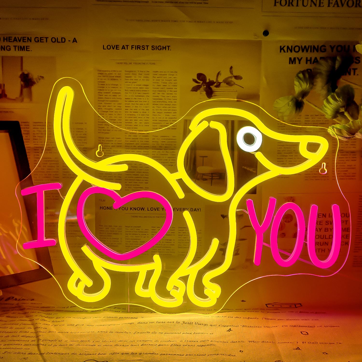 Ineonlife Love Neon Sign, Dachshund Lights, I Love You Art, Dimmable USB Regali per Gatti e Cani, San Valentino, Negozio Animali