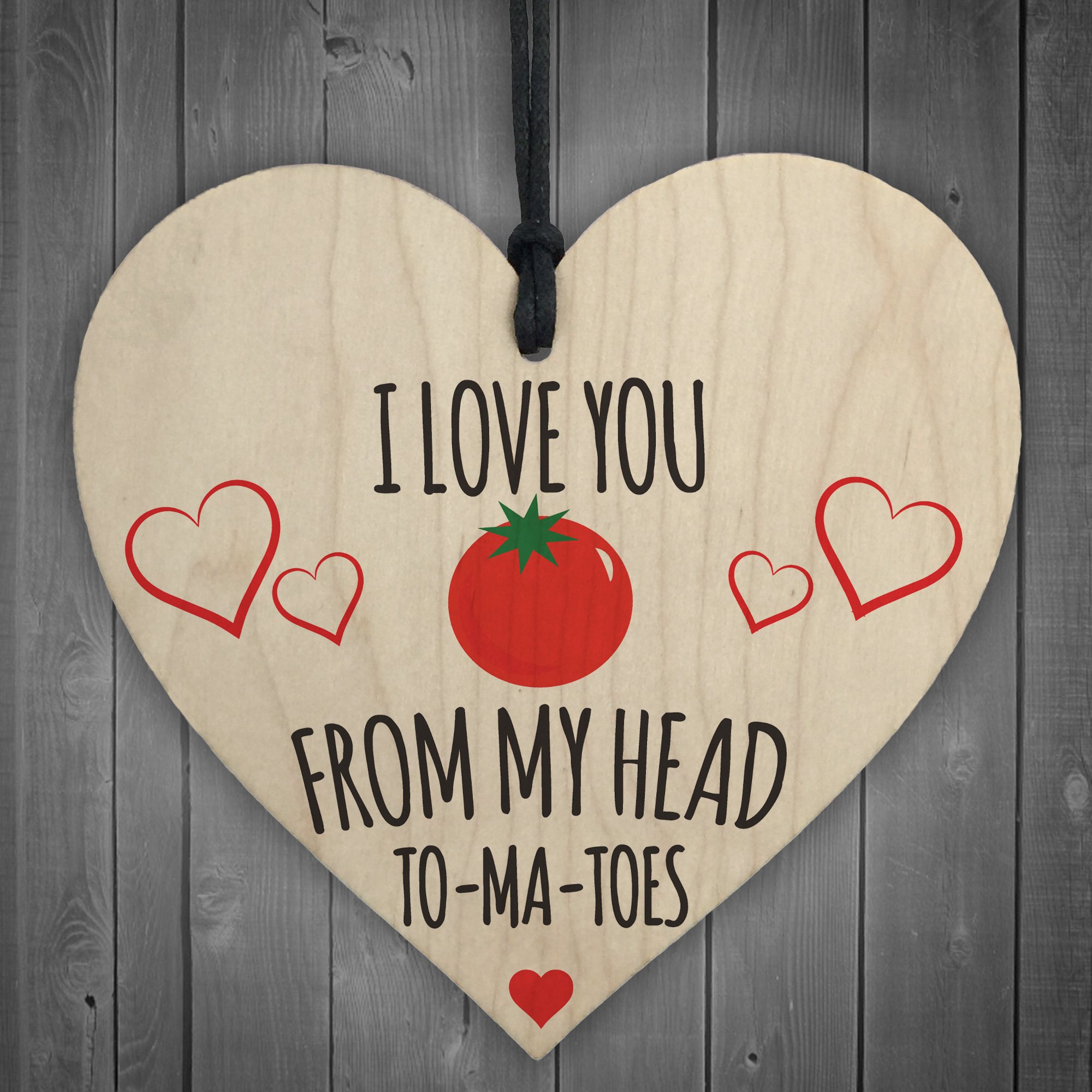 Red Ocean Love You From My Head Tomatoes Novelty Wooden Hanging Heart Plaque Funny Kitchen Sign