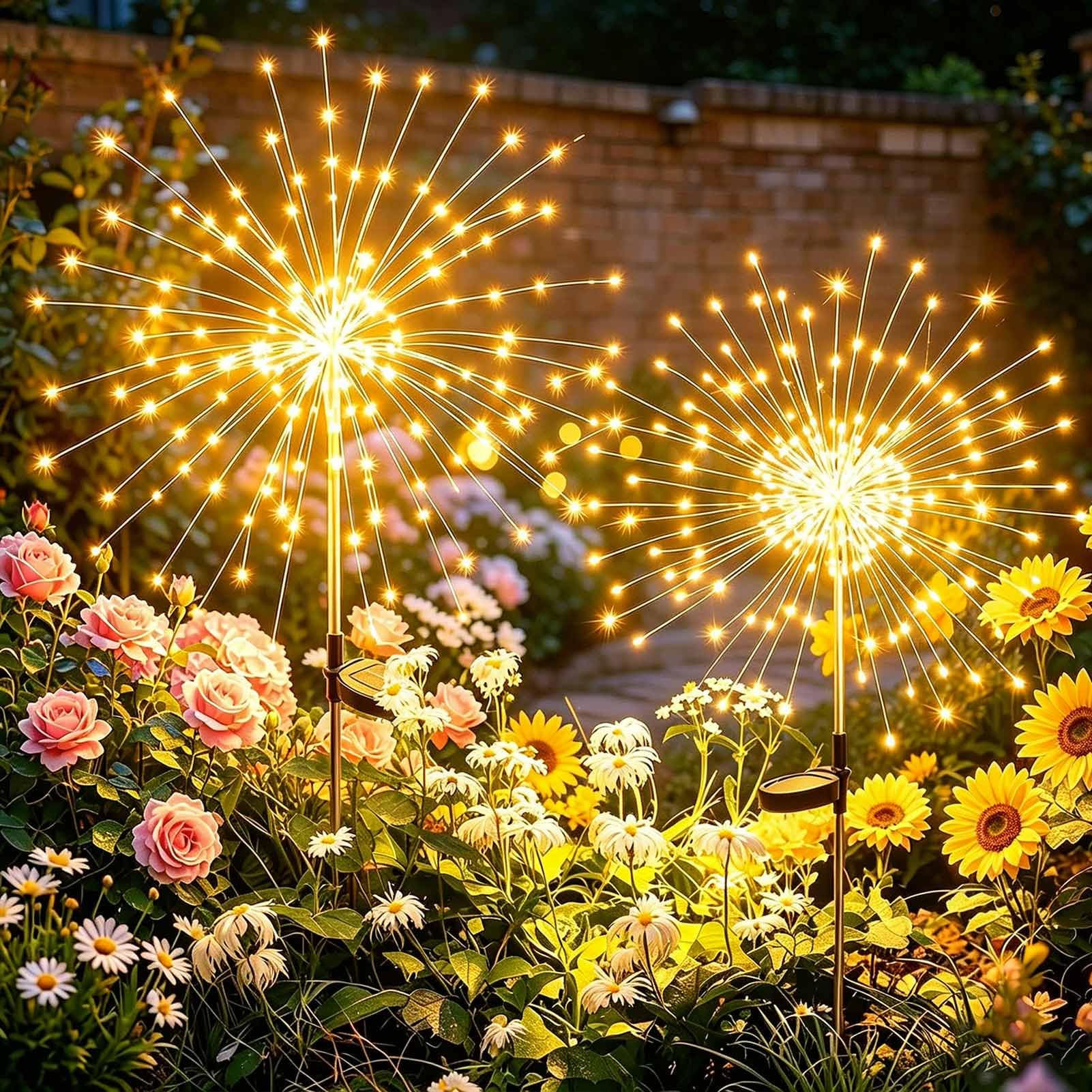 Joycome Lampa solarna do dekoracji ogrodu, 2 sztuki, 150 diod LED, dmuchawiec, 8 trybów, wtyczka solarna, oświetlenie ogrodowe, wodoodporne, na zewnątrz, balkon, taras, kwiat