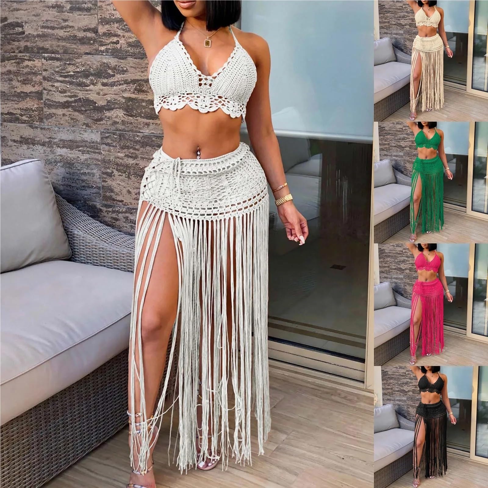 Cache Maillot Maillot de Bain Cache-Maillot Tendance Couleur Unie tricoté Taille Haute Gland Jupe Longue Maillot Bikini