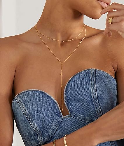 Miniatura 4 de MBW Collar Lariat para Mujer a la Moda, Collar de Cadena de Plata Fina Chapada en Oro de 14k, Collares en Y Largos, Simples, con Perlas, Circunita