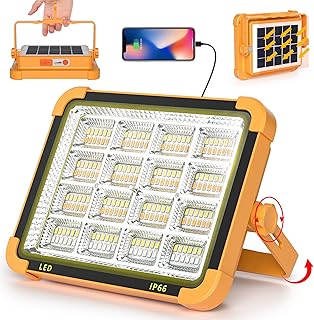 Sunhe Rechargeable LED Work Light, Portable Solar Worklight 100W 3000 Lumens IP66 with 12000mAh Battery Floor Light for Camping, Fishing, Car Repairing, Emergency Power Failure, Job Site Lighting
