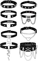 HAIAISO 6-9pcs Punk Goth Leather Choker Necklace Set with Heart Spikes, Adjustable PU Collar for Women Men Egirls