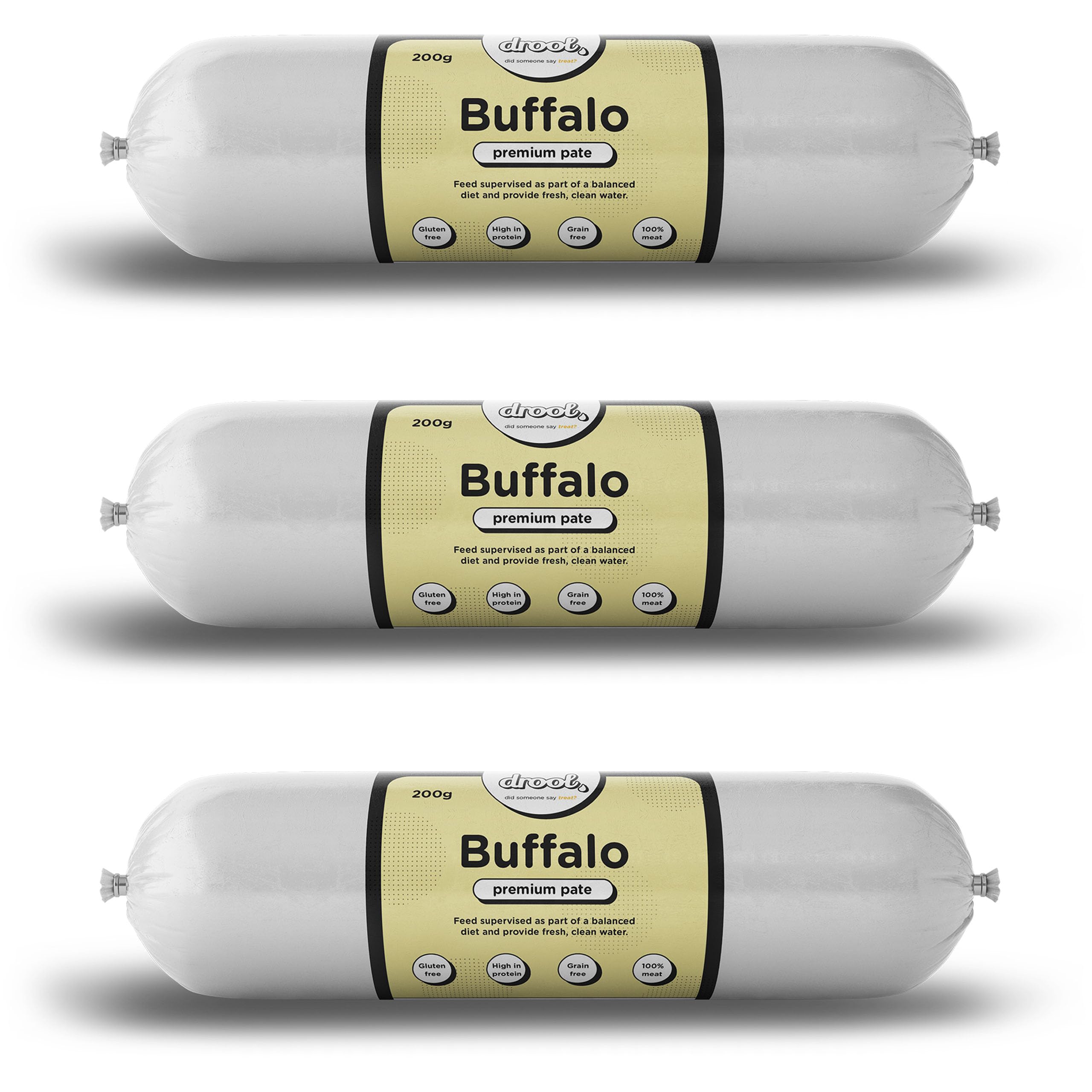 Drool Pet Products | Premium Buffalo Dog Pate Tube Roll | Grain-Free High Protein Dog Food | Triple Pack 3 x 200g — image 1