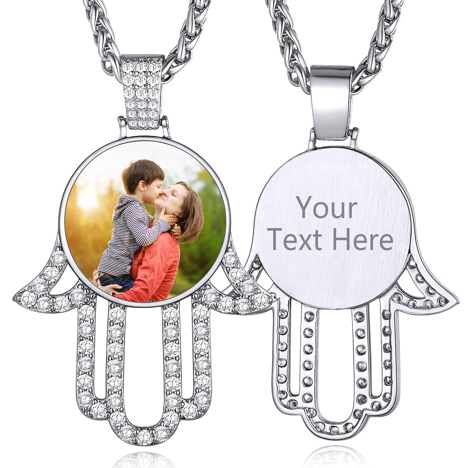 Custom4U Picture Necklace Personalized Photo Circle Chain for Men Women