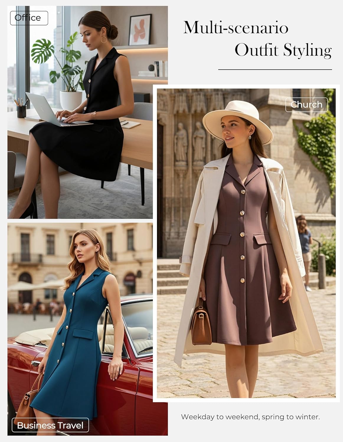 GRACE KARIN Work Dresses for Women 2026 Sleeveless Button Business Midi Dress Notch Lapel V Neck Formal Office A Line Dresses - Image 2