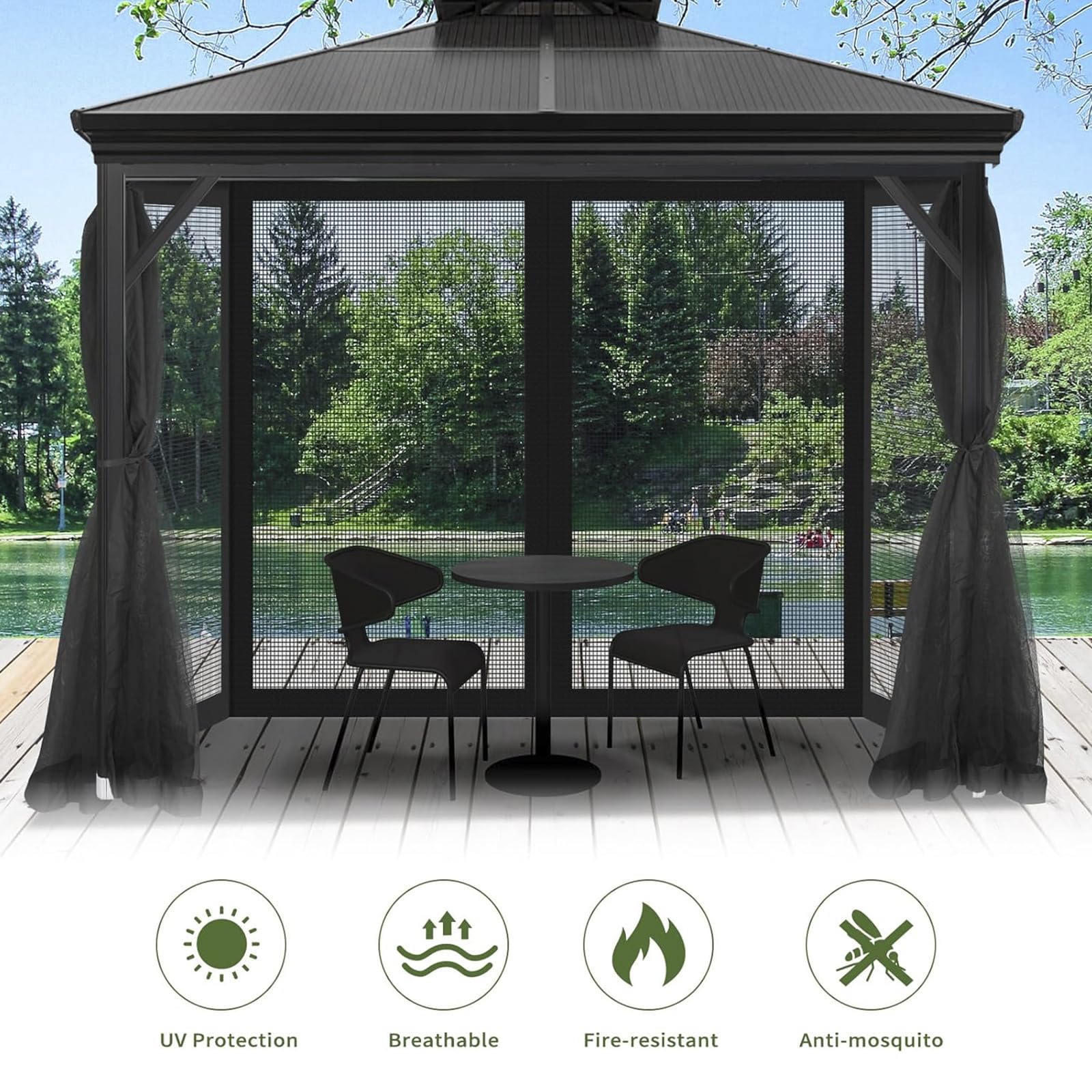 Trwała moskitiera do pawilonu, zapinana na zamek błyskawiczny, na patio i do ogrodu, namiot baldachim 3 x 3 m, ochrona ct, łatwa instalacja, odporna na warunki atmosferyczne
