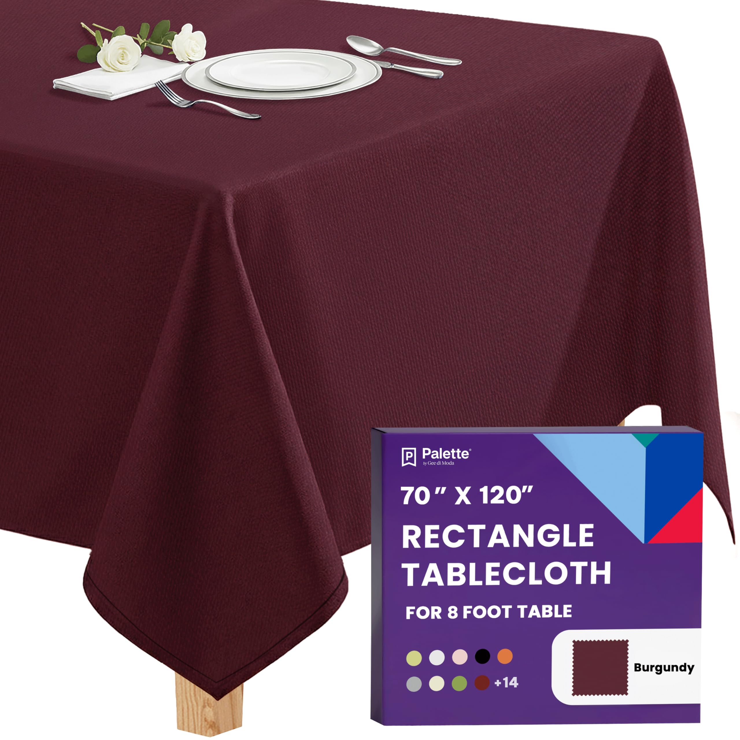 Gee Di Moda Rectangle Tablecloth - 70 x 120 Inch Burgundy Table Cloth for 6 or 8 Foot Rectangle Tables - Heavy Duty Washable Fabric - for Holiday Party, Dinner, Weddings, Baby Shower &amp; Events