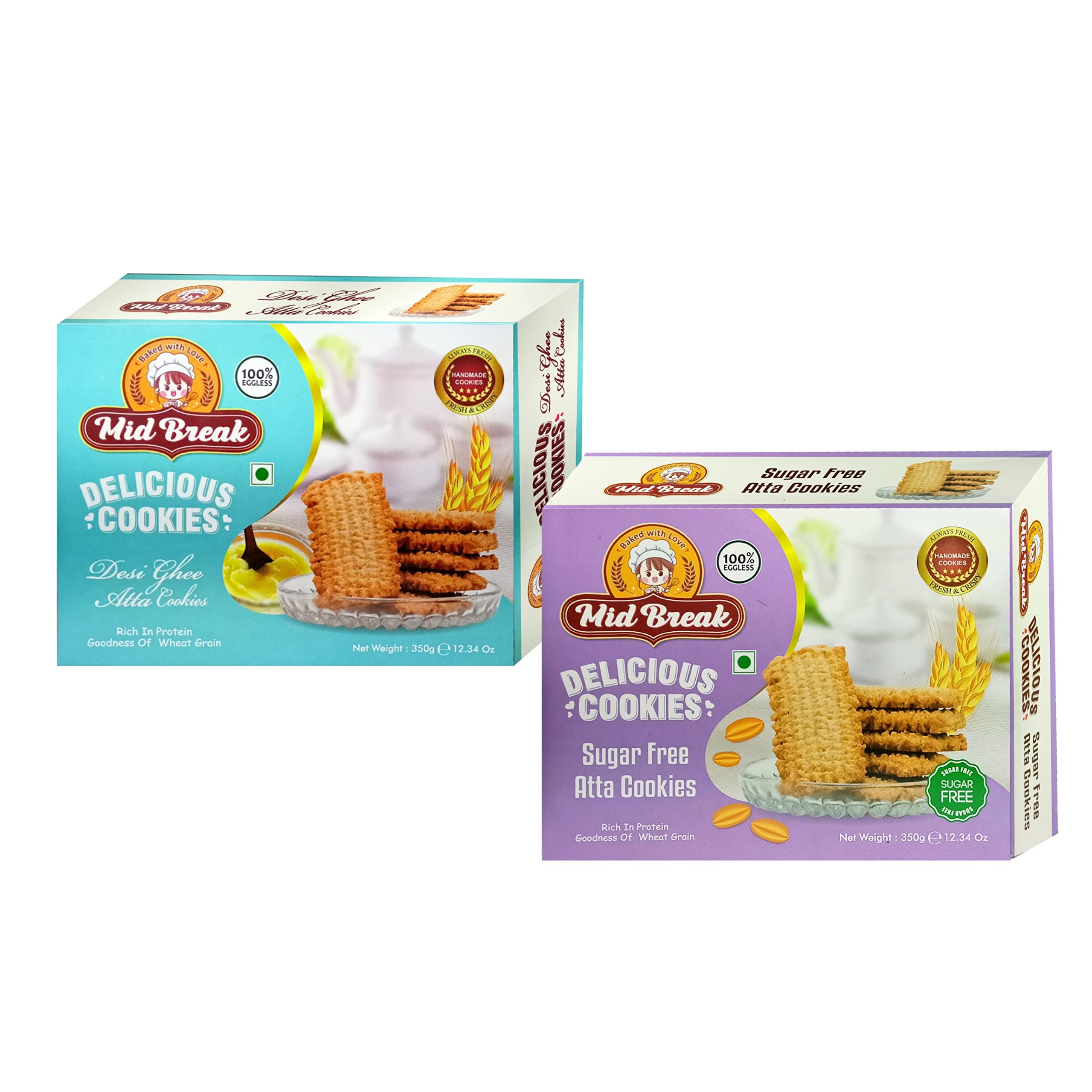 MidBreak - Desi Ghee Atta & Sugar Free Atta Cookies [ Pack of 2] | Premium Handmade Cookies | Desi Ghee Atta & Sugar Free Atta Biscuits | 2 Boxes of 300 gm each | 600 gm (B0B9H18GQC) Amazon Price History, Amazon Price Tracker