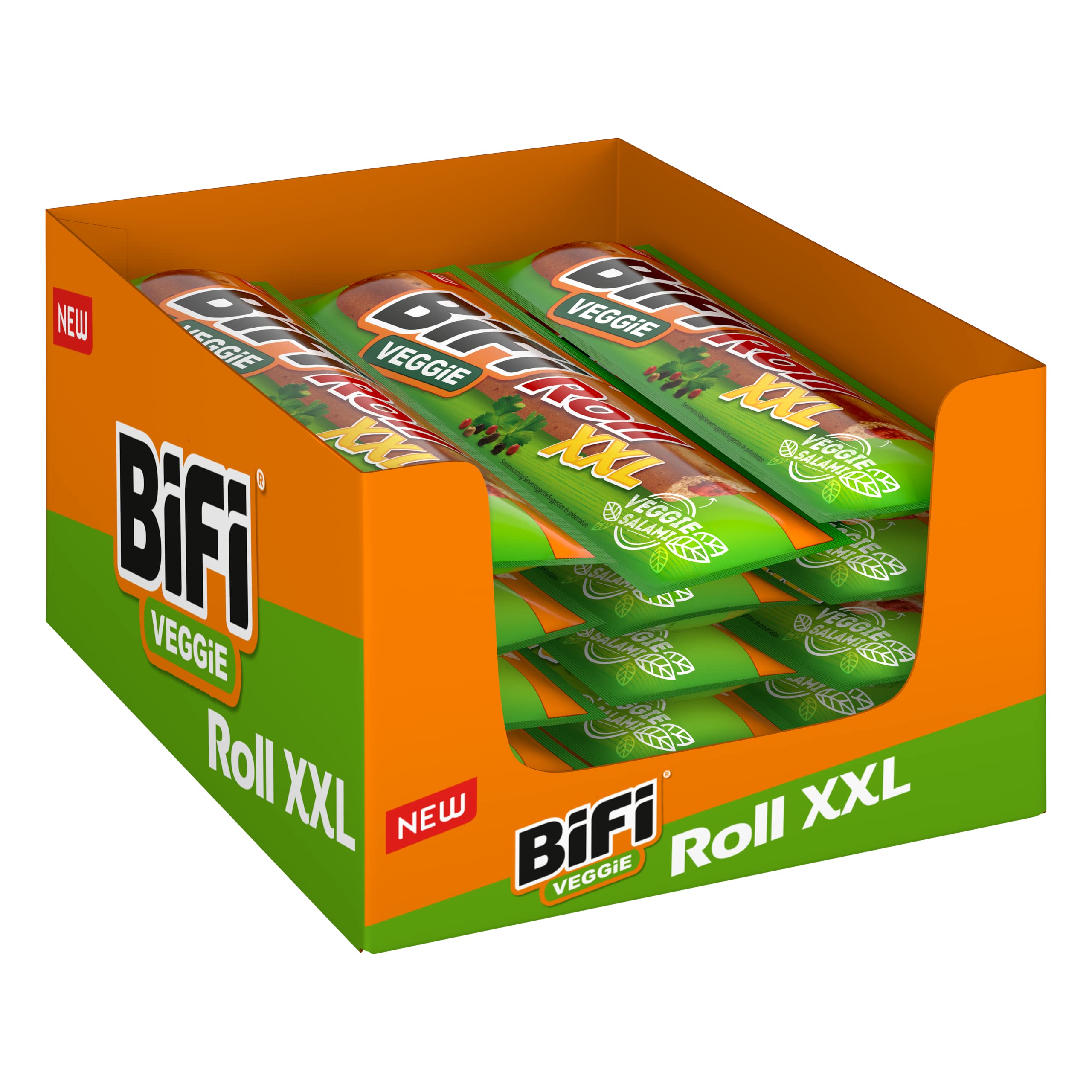 BiFi Veggie Roll XXL, Salamino in Morbido Panino, Snack Vegetariano, Formato Tascabile, da Gustare in Viaggio, in Ufficio o Quando fai Sport, Con Pepe, Coriandolo, Aglio, Confezione da 12 (12 X 70 g)
