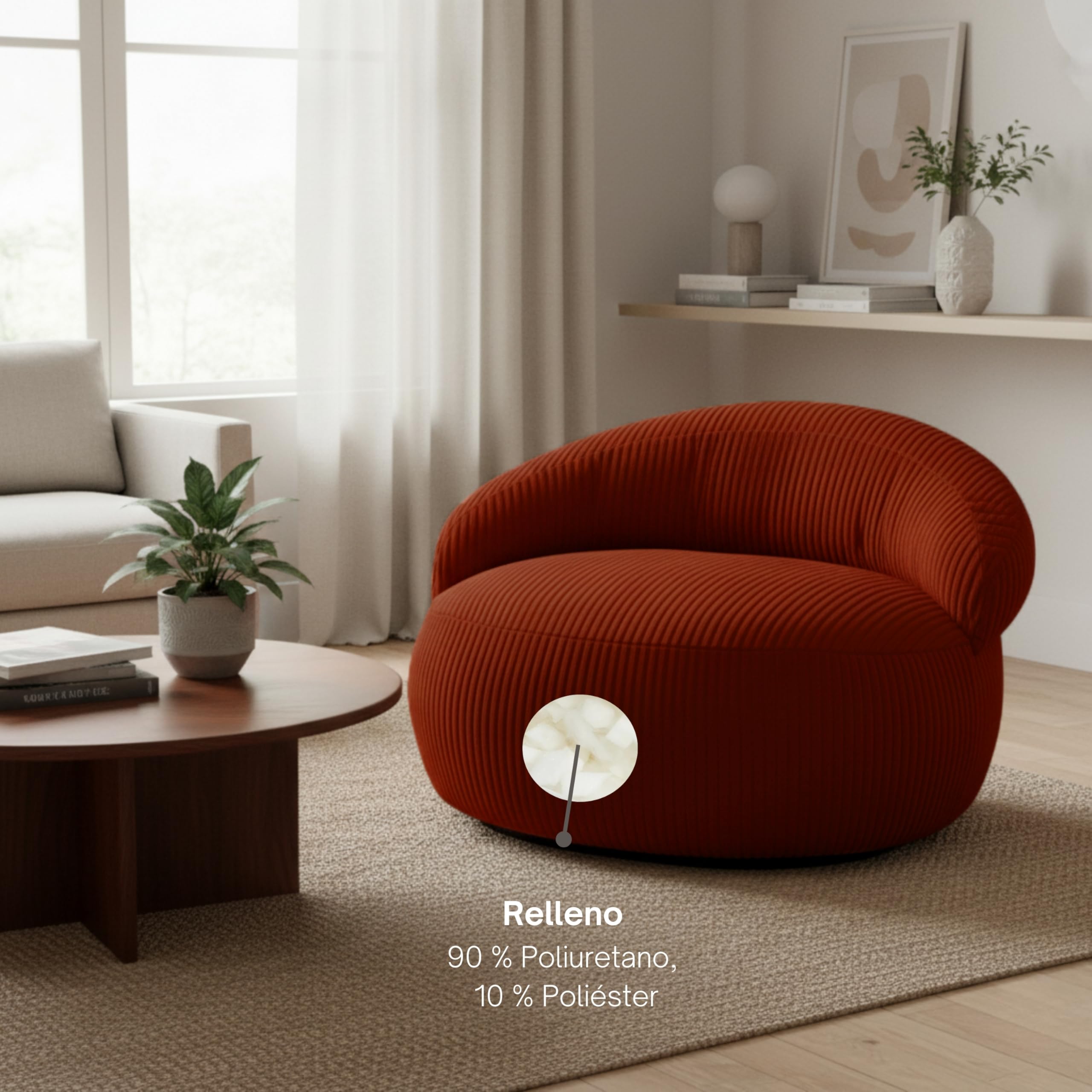 bananair – Puff Salón y Dormitorio en Pana - Puff Sillón XXL Suave y Elegante - Funda Lavable a Máquina - Ideal para Salón y Dormitorio, Adultos y Adolescentes (110 × 100 cm, Rojo Ladrillo)