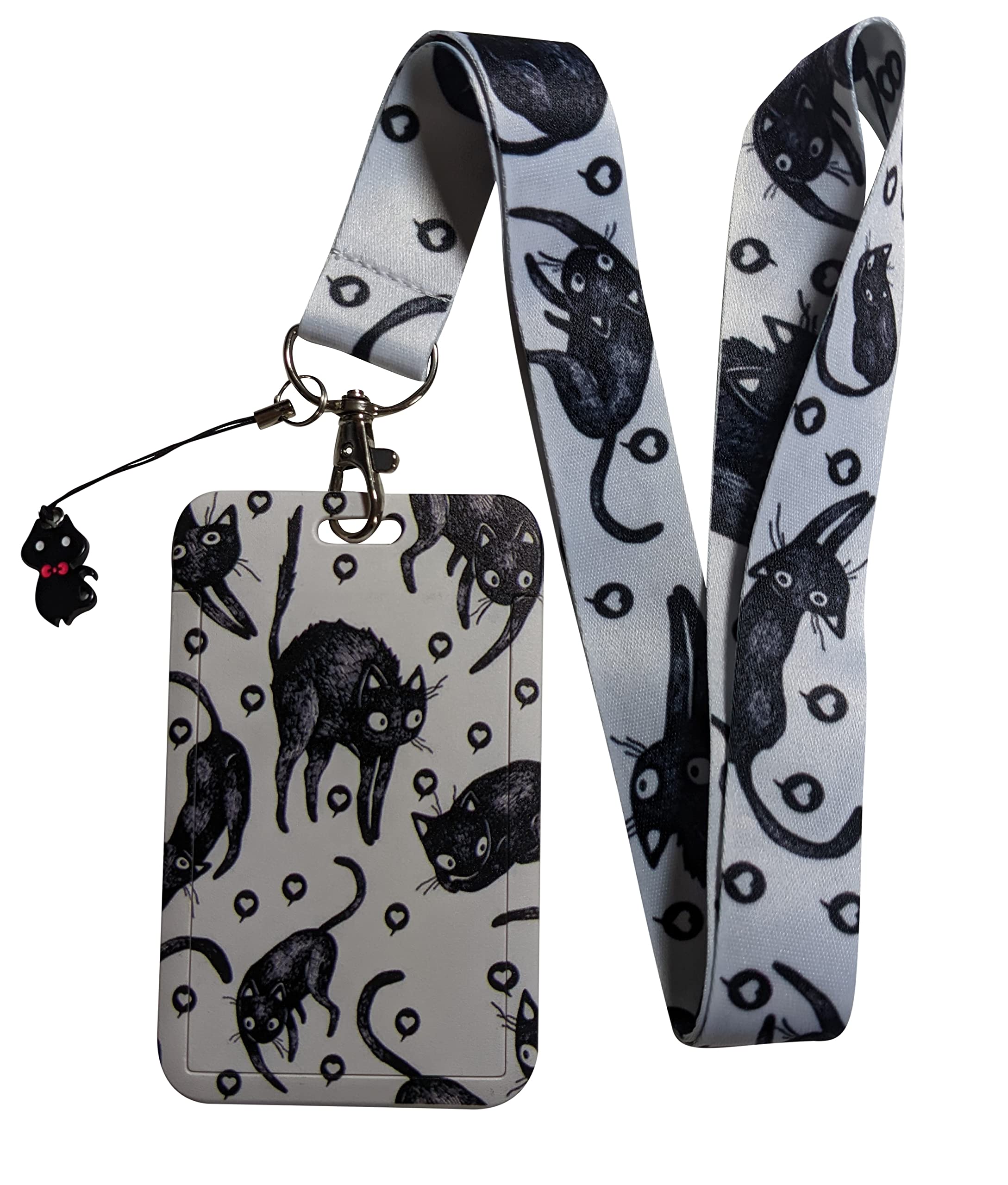 Photo 1 of The Electric Mammoth Lanyards for ID Badges - ID Card Holder with Cat Lanyard Charm - ID Badge Holder for University, Office, Work Identification Cards - 18" Neck Strap with Metal Clip (Black Cat)