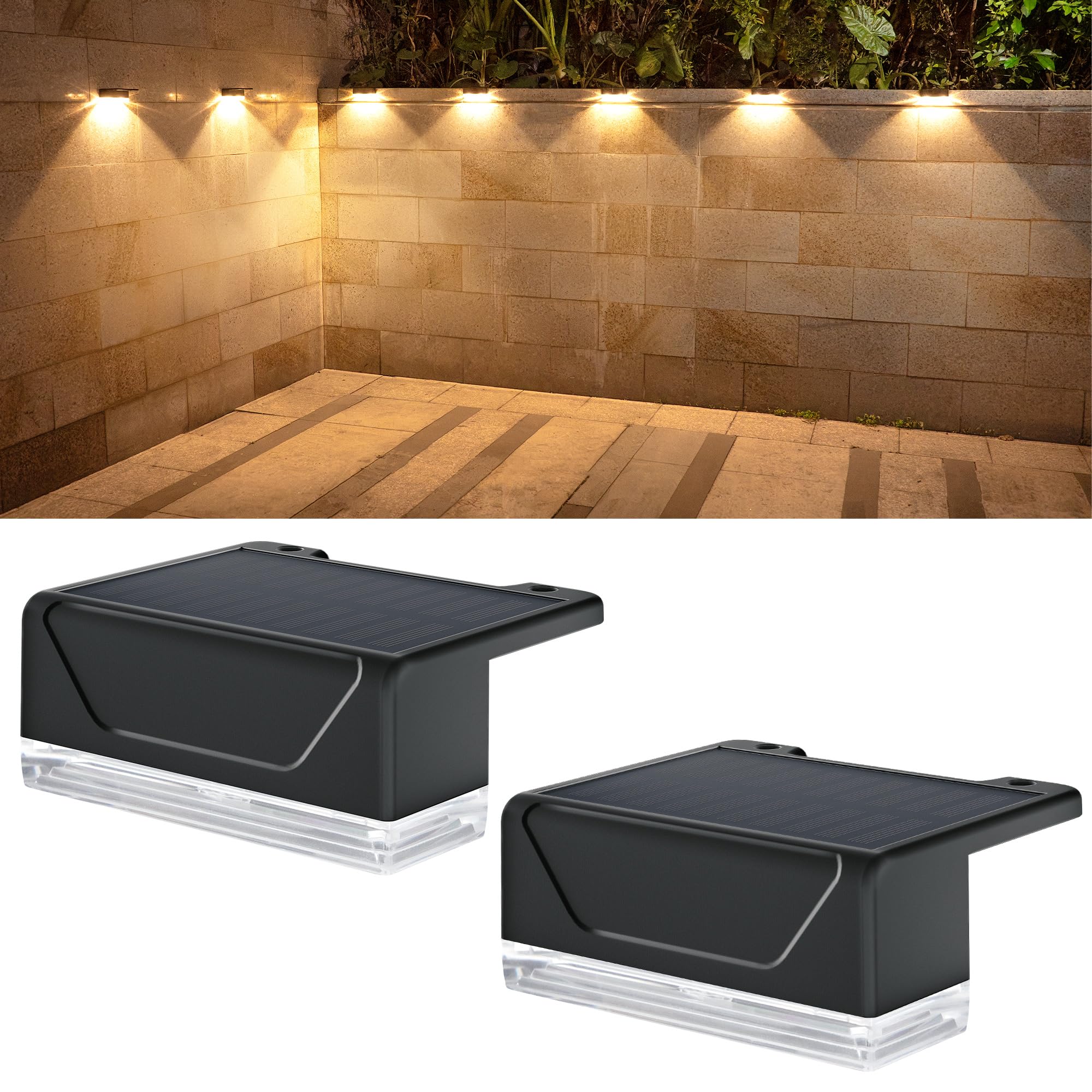 Ellasay Black Outdoor Fence Solar Lights: 8 Colour Modes Solar Powered Garden Lighting - Ip65 Waterproof - Bright Wall Decor For Garden Patio Backyard Balcony Porch 2 Pack