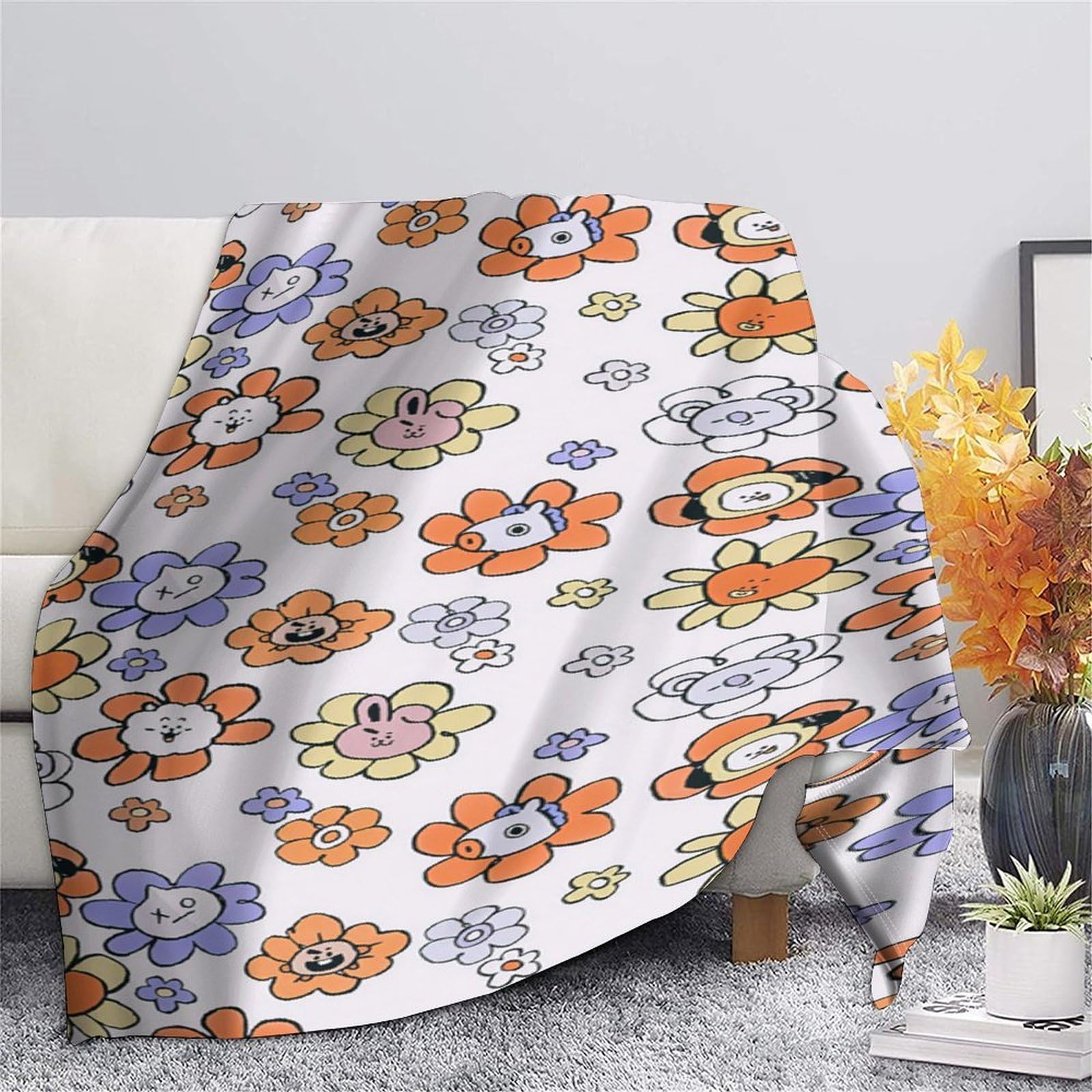 stampa 3D Floral pattern coperta da viaggio microfibra biancheria da letto compatta coperta da viaggio morbida per giovani in vacanza cartoon carino design 80×90inch(200x230cm)
