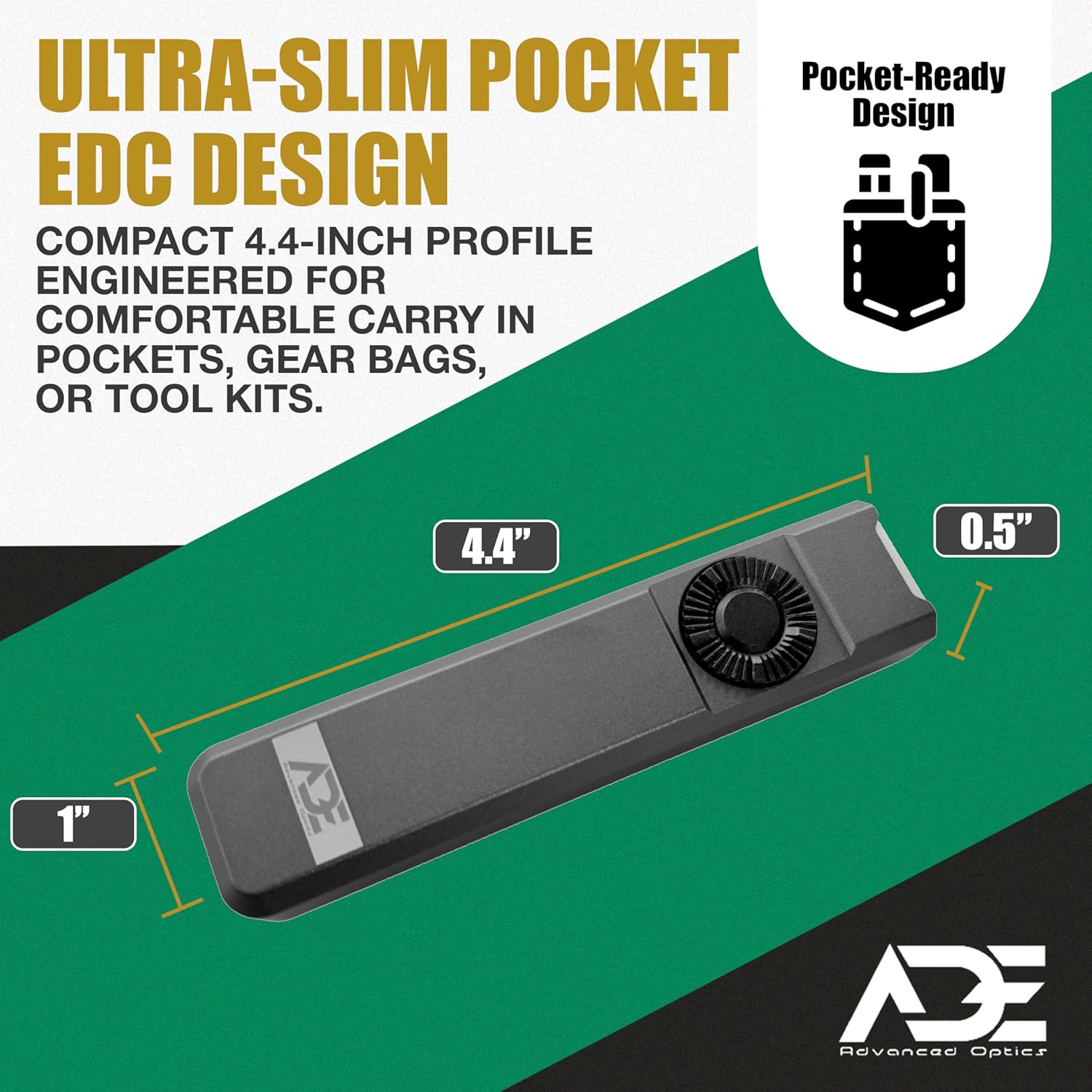 Ade Advanced Optics Pocket EDC Flashlight – 1000 Lumens, 3 Modes, Ultra-Slim 4.4-Inch Rechargeable Pen Light, Compact Inspection and Work Flashlight w/Long Runtime & Secure Carry Clip – Gunmetal Gray