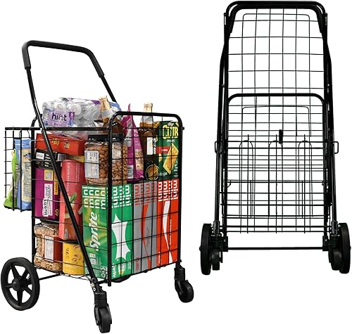 Miniatura 5 de Carro de compras de doble cesta y plegable con ruedas giratorias Wellmax WM99017S color negro