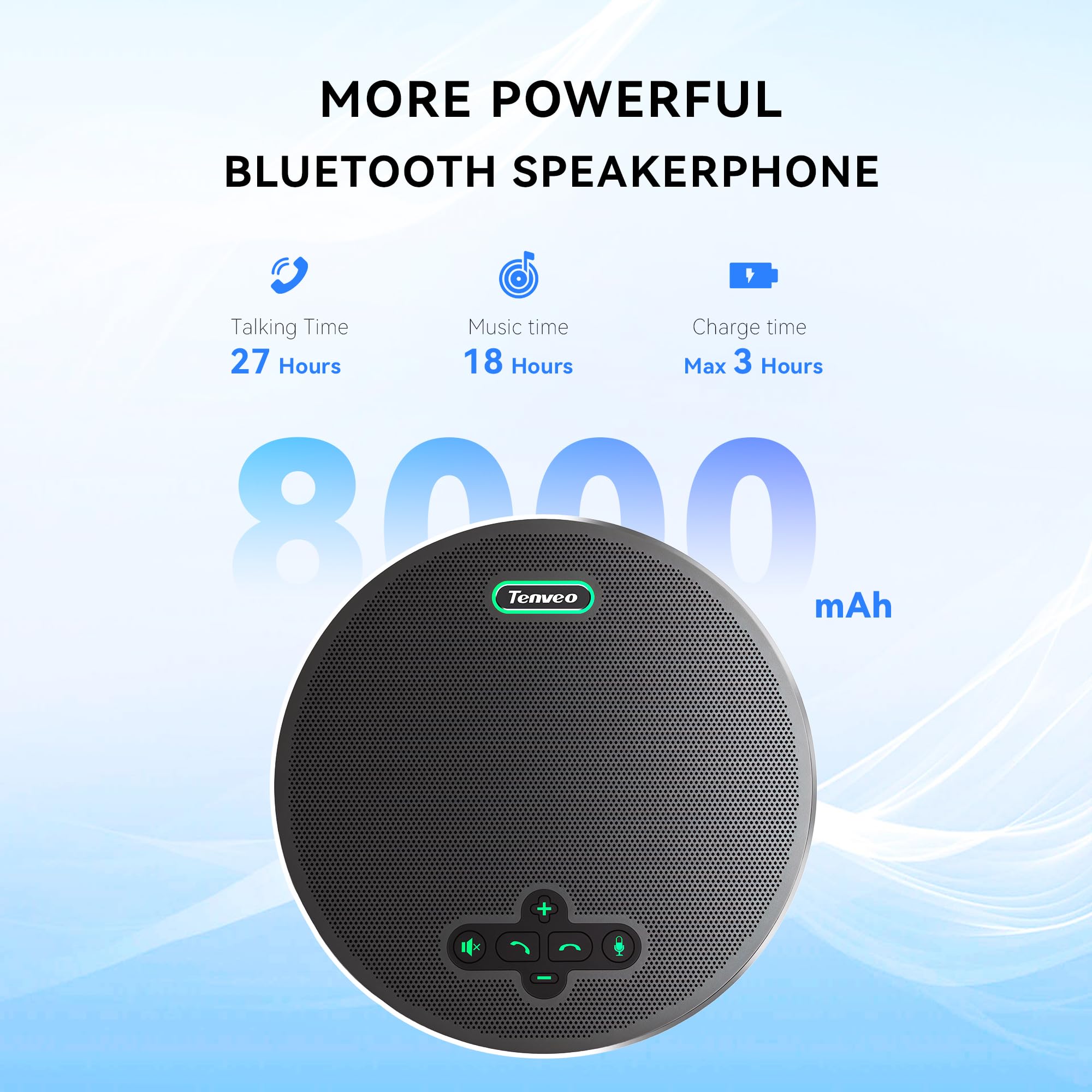 Tenveo Vivavoce per Conferenze Bluetooth Wireless con 8 Microfoni, Raggio 6m, 18H di Autonomia, Microfono Omnidirezionale 360° USB per Riunioni (15 Persone), Compatibile con Zoom/Teams/PC