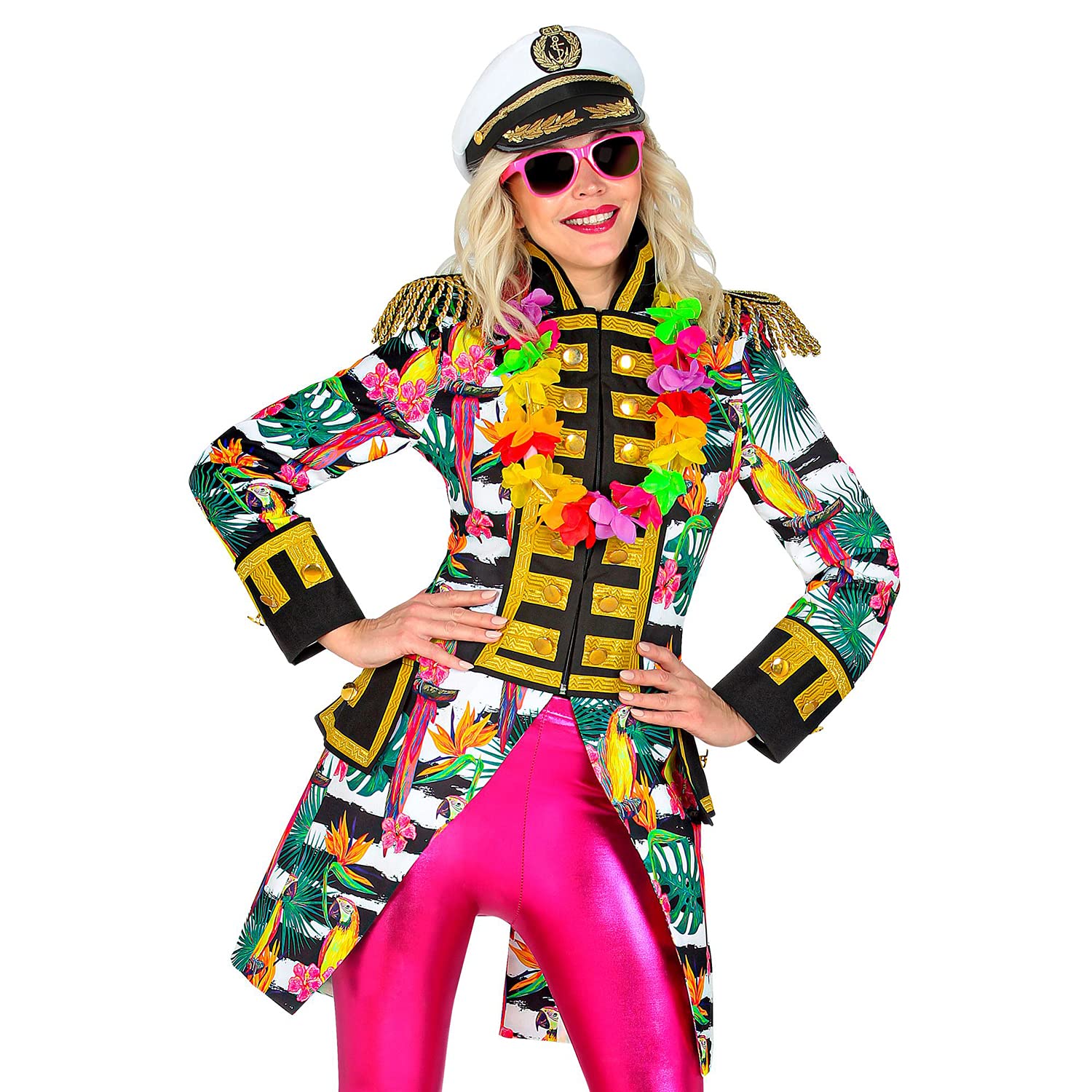 Widmann 51384 51384-Hawaii Parade Garde Uniform, Flowers, Palm Leaves, Circus Director, Costume, Carnival, Theme Party, Women, Multicoloured, XL