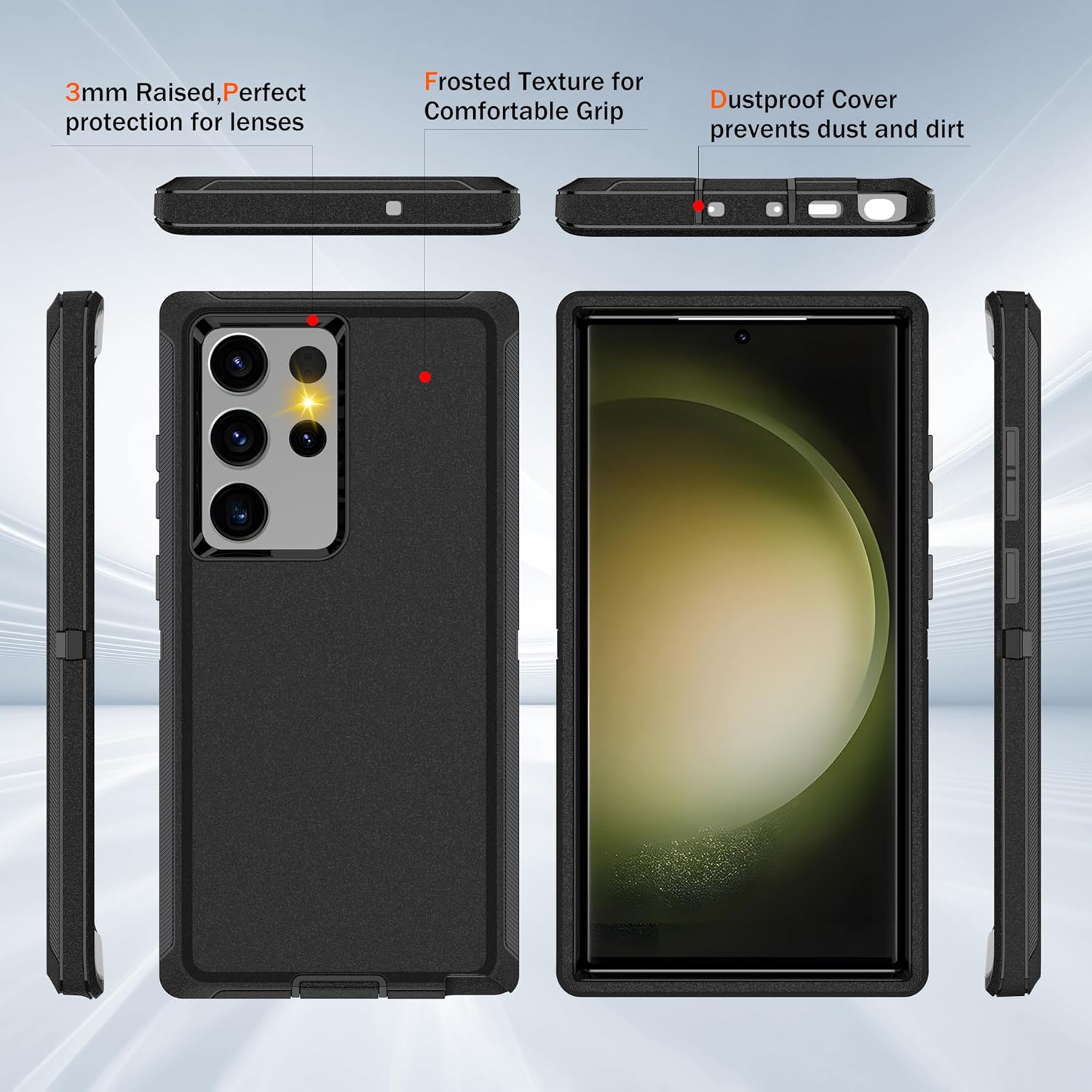 for Samsung Galaxy S23 Ultra Case with [2 Pack] HD Screen Protector, [Military-Grade] Shockproof Dust/Drop Proof 3-Layer Full Body Protection Heavy Duty Case for S23 Ultra, Black - Image 4